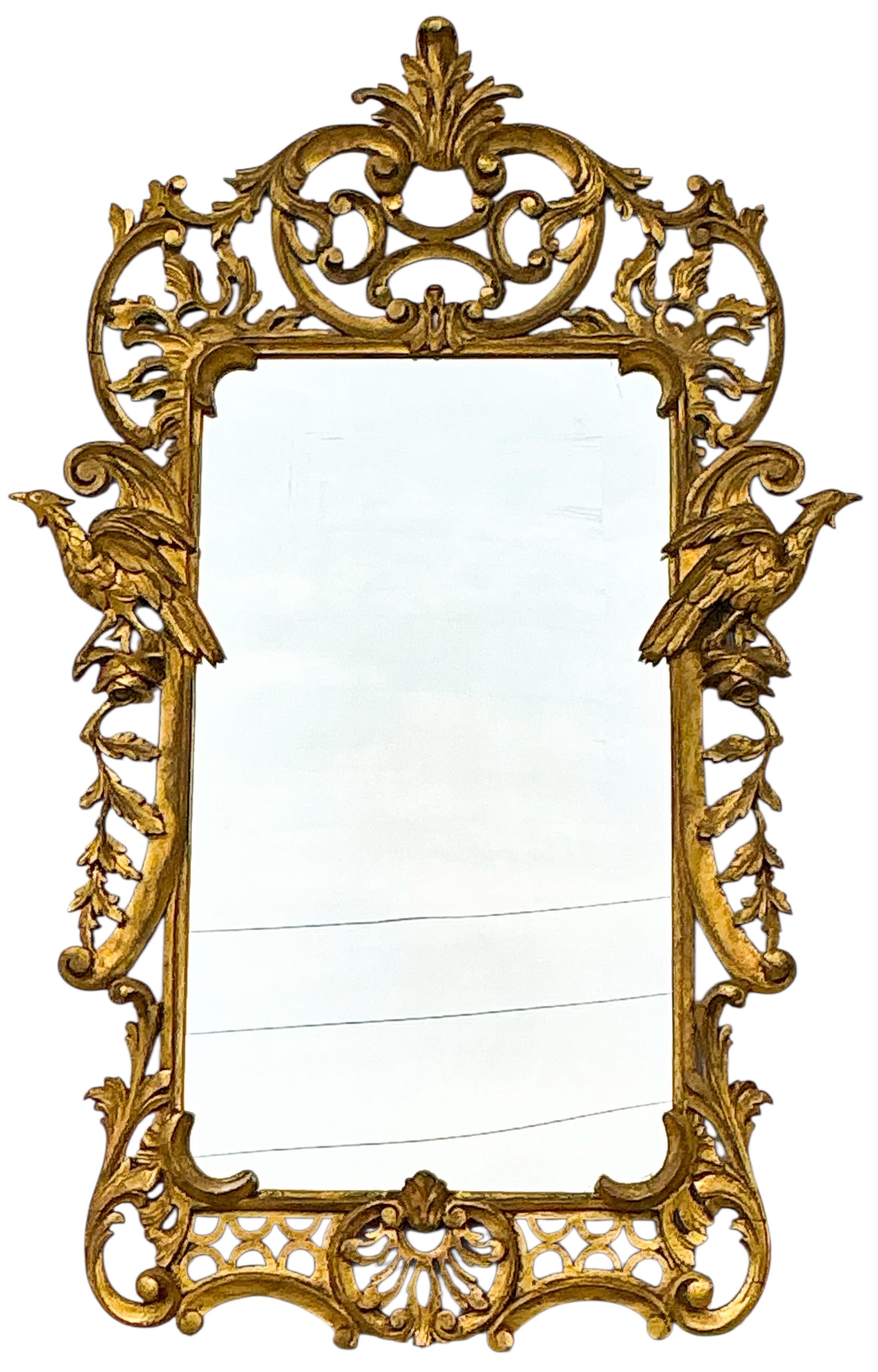 Early Italian Carved Giltwood Chinese Chippendale Style Mirror W/ Ho Ho Birds For Sale 4