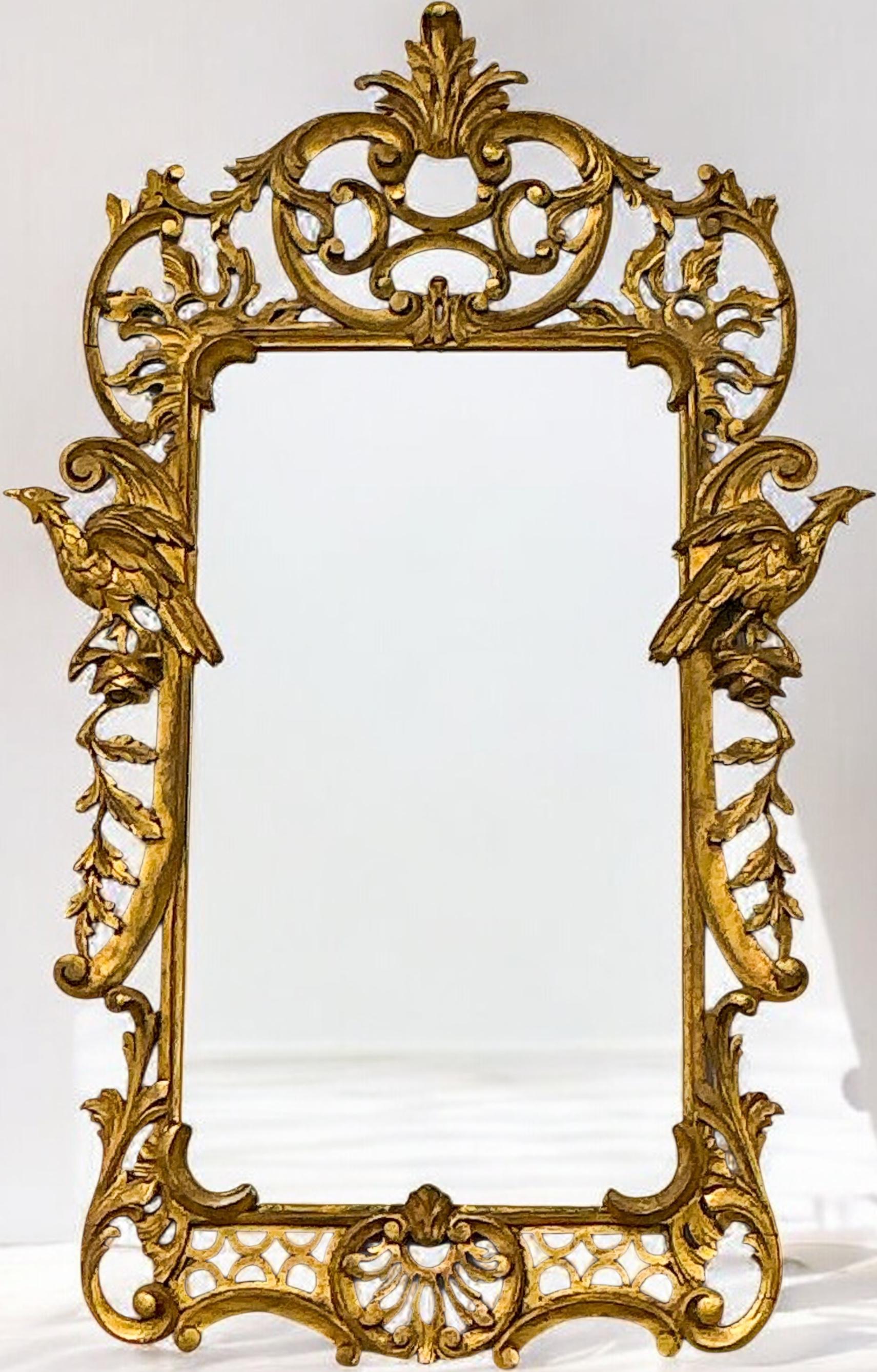 Early Italian Carved Giltwood Chinese Chippendale Style Mirror W/ Ho Ho Birds For Sale 5