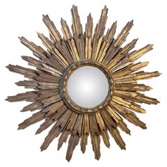 Early Italian Carved Giltwood Sunburst Mirror