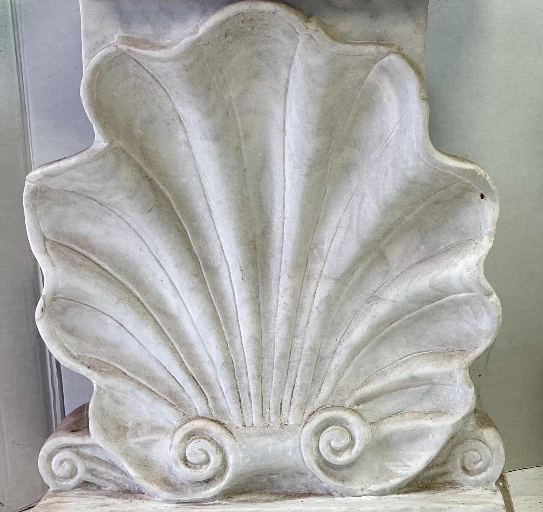 Neoclassical Early Italian Carved Marble Neo-Classical Style Shell Form Console Tables -Pair
