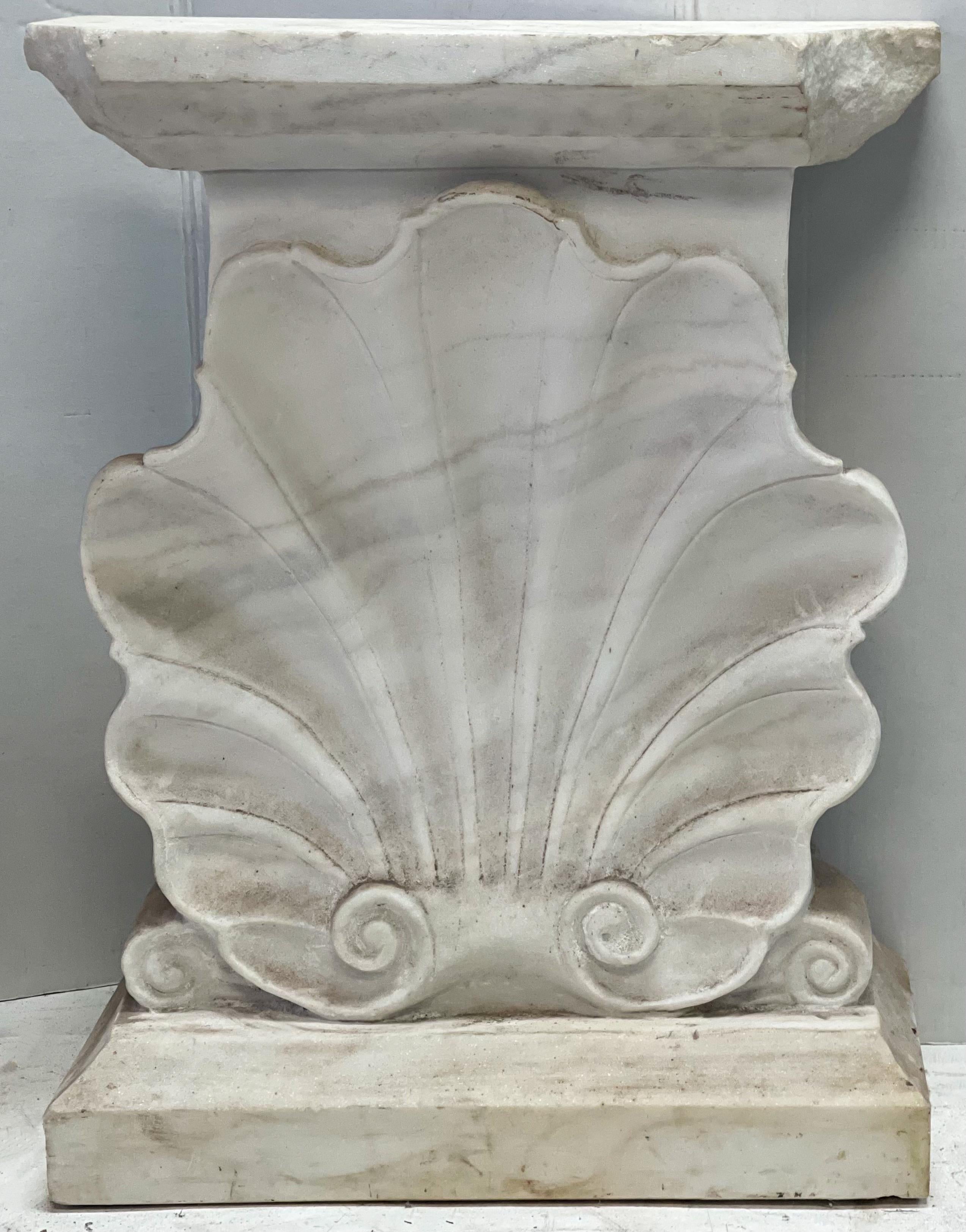 Early Italian Carved Marble Neo-Classical Style Shell Form Console Tables -Pair 1