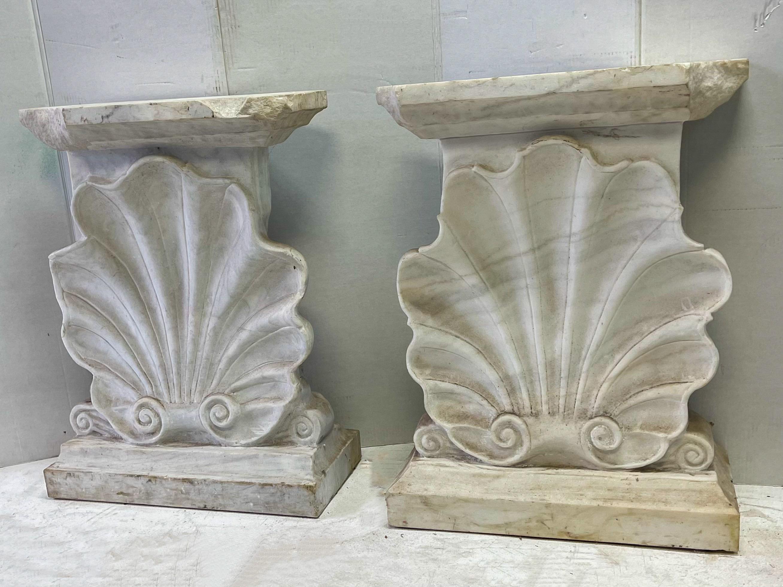 Early Italian Carved Marble Neo-Classical Style Shell Form Console Tables -Pair 2