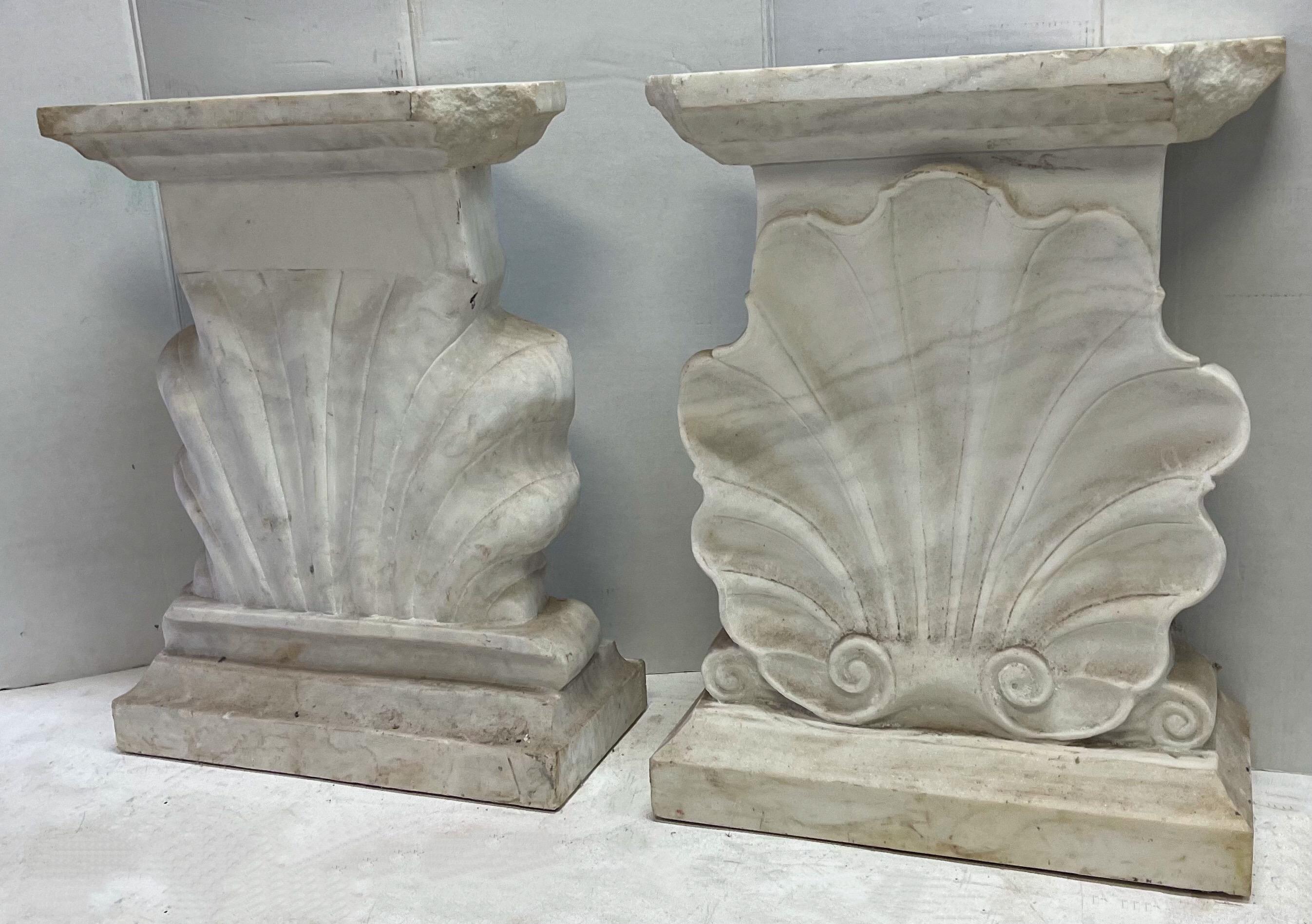 Early Italian Carved Marble Neo-Classical Style Shell Form Console Tables -Pair 3