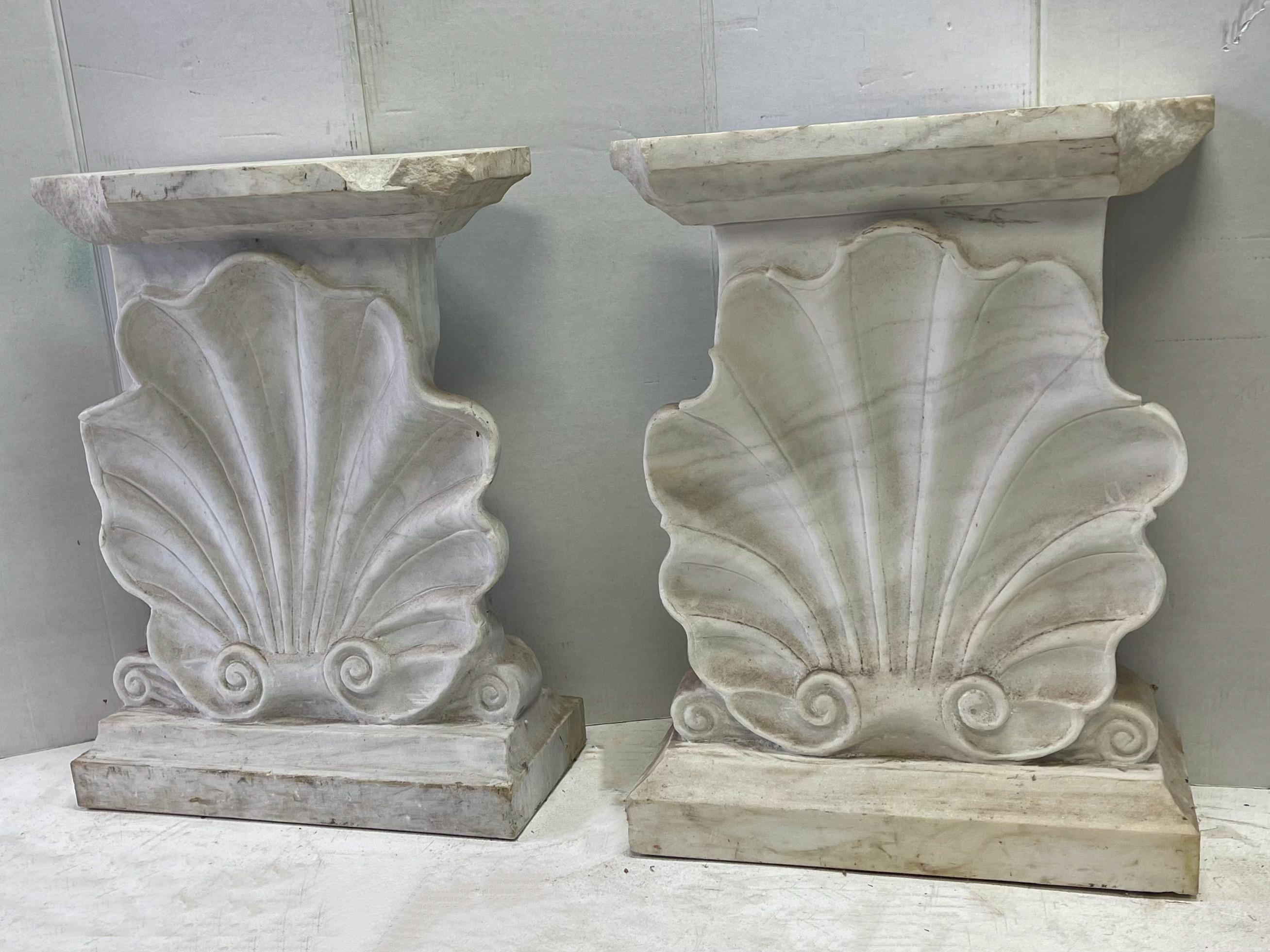 Early Italian Carved Marble Neo-Classical Style Shell Form Console Tables -Pair 4