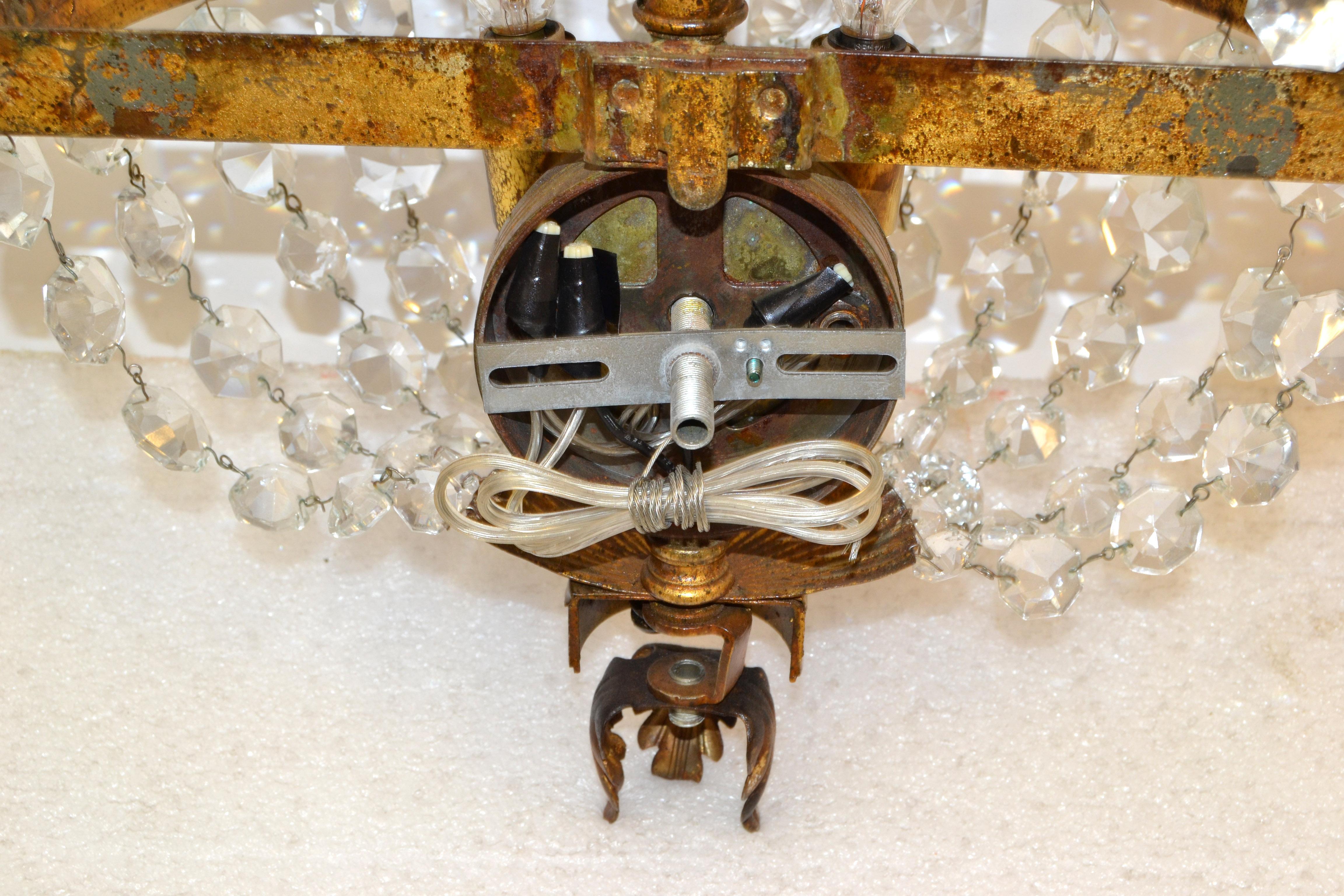Early Italian Empire Style Gilt Metal Bronze & Crystal 2 Lights Sconce Wall Lamp For Sale 8