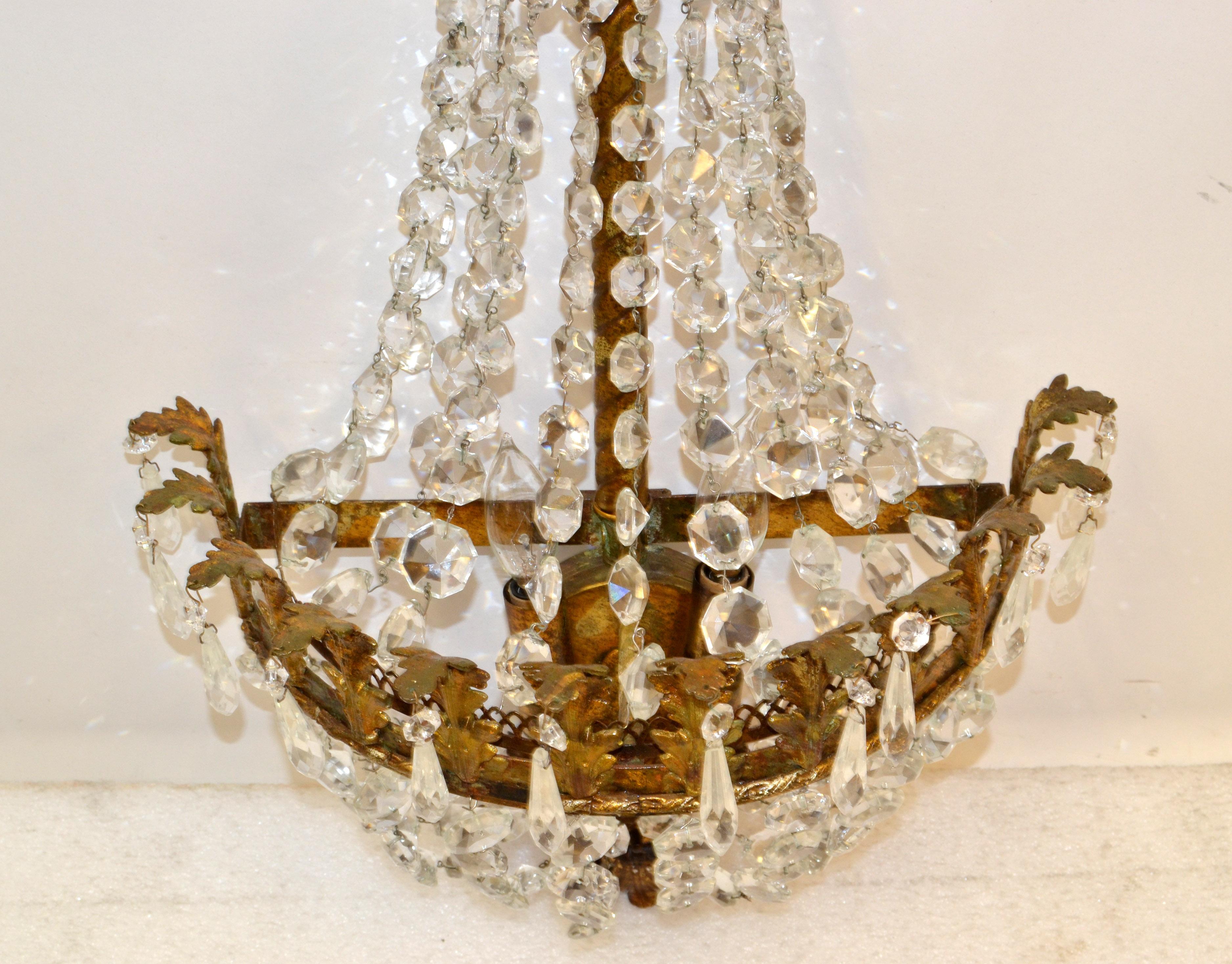 Early Italian Empire Style Gilt Metal Bronze & Crystal 2 Lights Sconce Wall Lamp For Sale 2