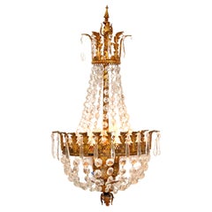 Early Italian Empire Style Gilt Metal Bronze & Crystal 2 Lights Sconce Wall Lamp
