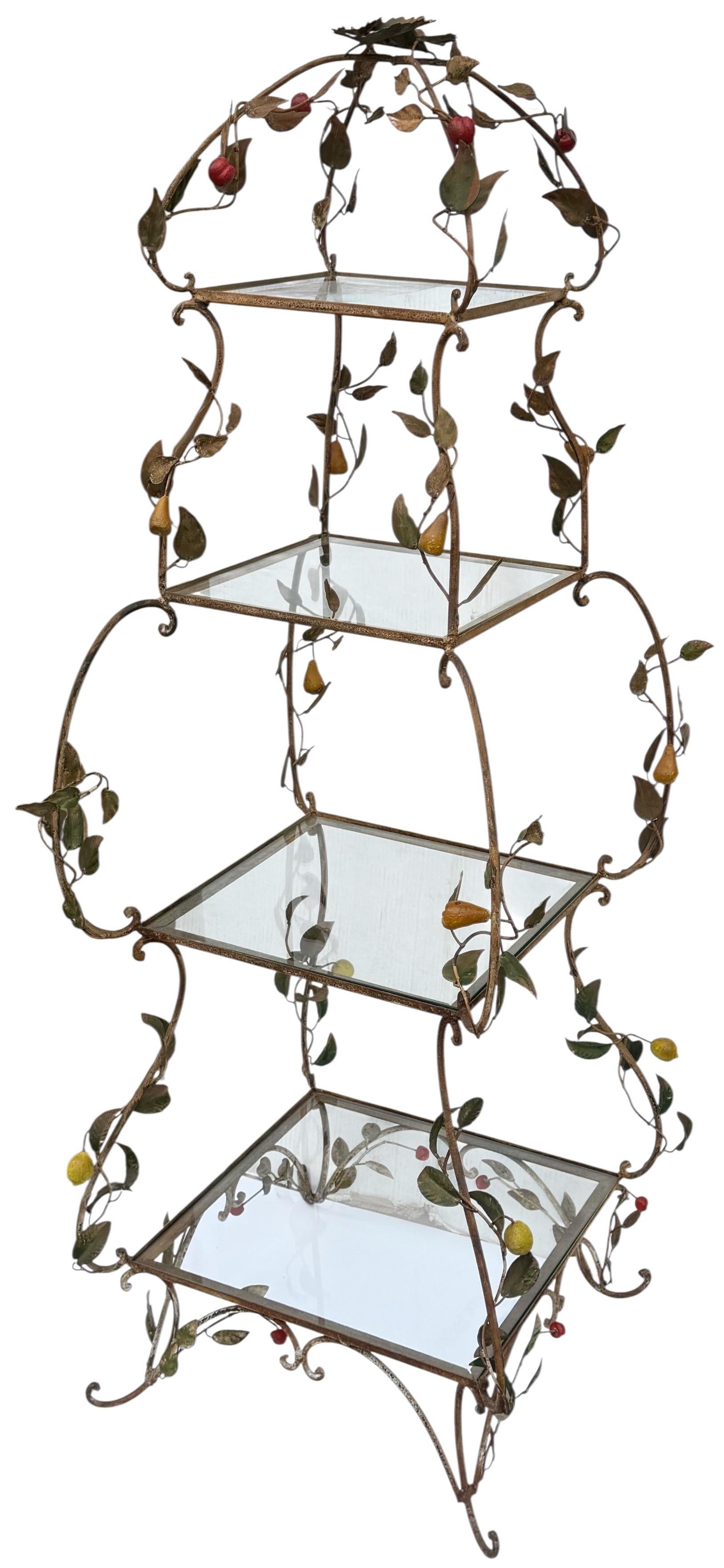 Early Italian Metal Tole Garden Etagere Or Shelf W/ Lemons, Pears, and Cherries For Sale 3