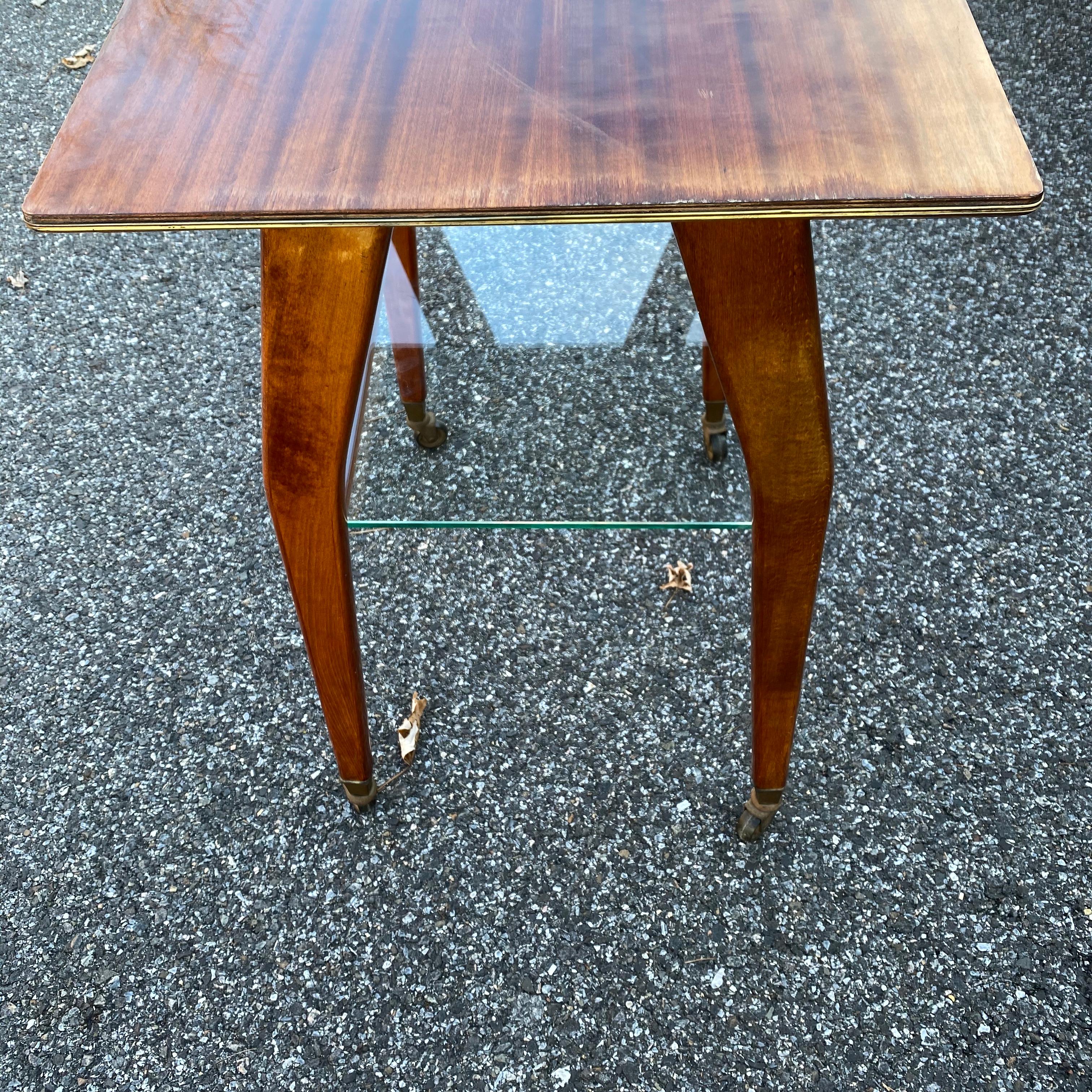 Early Italian Mid-Century Modern Two-Tier Bar Trolley With Glass Shelf For Sale 12