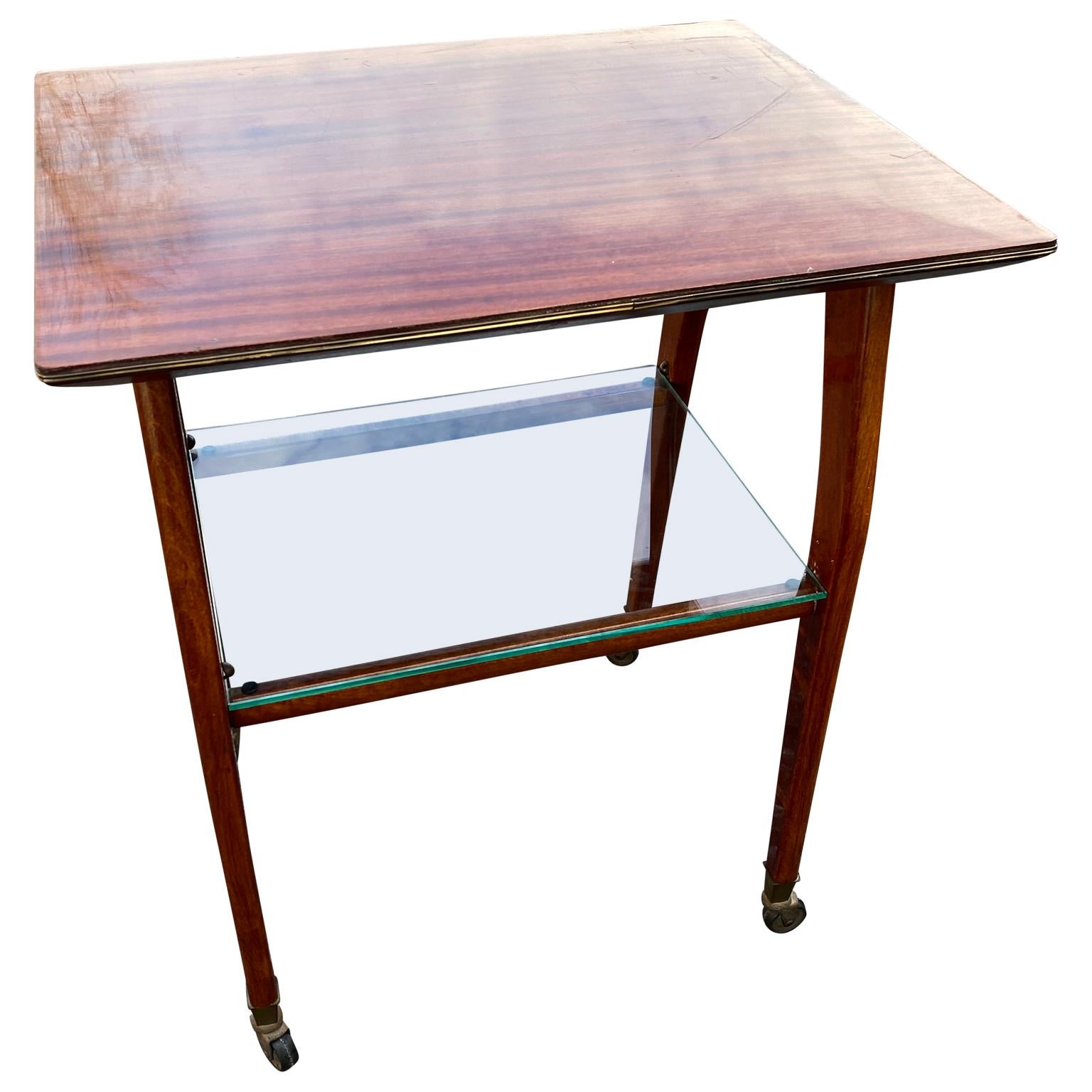 20th Century Early Italian Mid-Century Modern Two-Tier Bar Trolley With Glass Shelf For Sale
