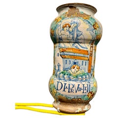 Early Italian Polychrome Majolica Albarello, Late 17th Century