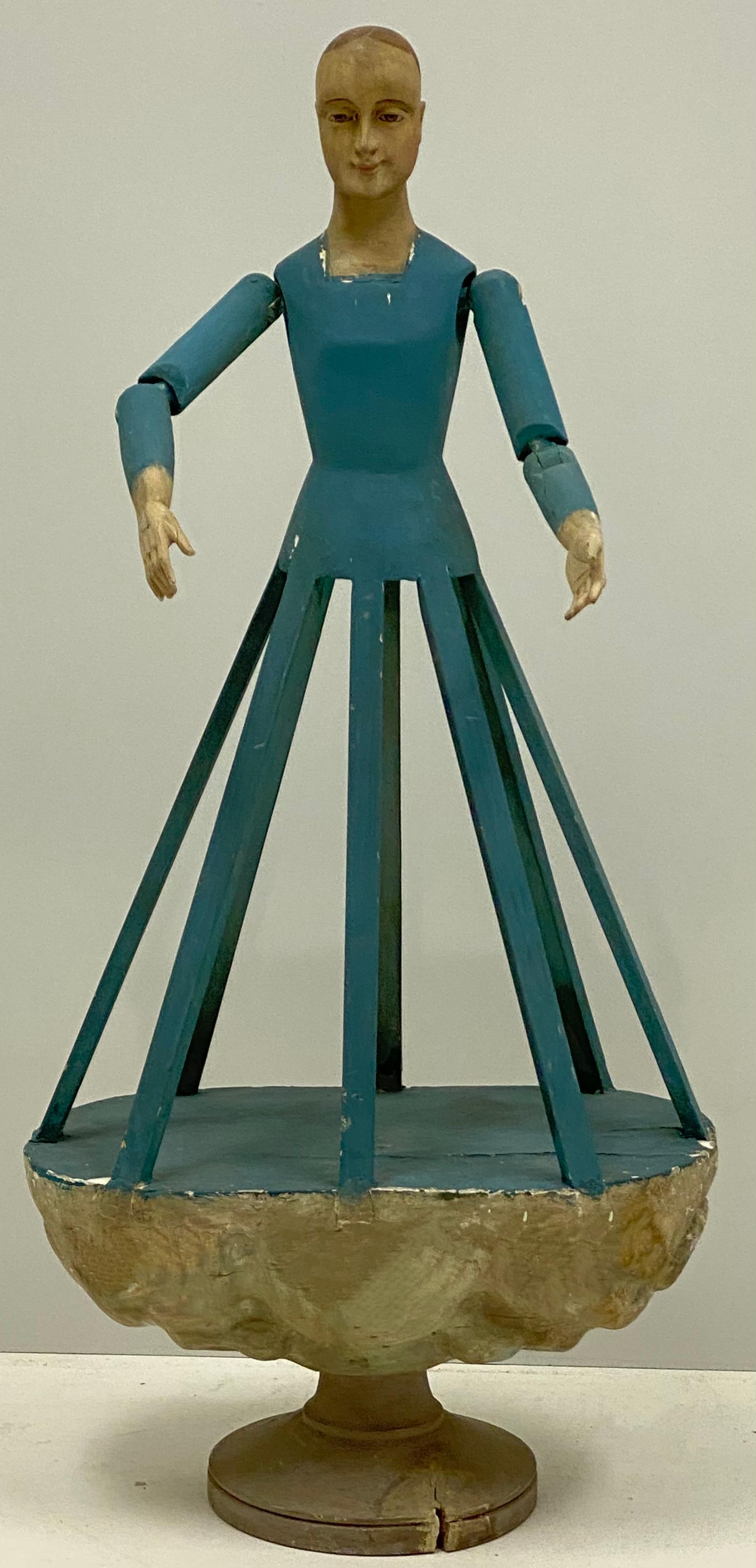 Mannequin ou poupée en cage polychrome avec yeux en verre, Italie ancienne en vente 5