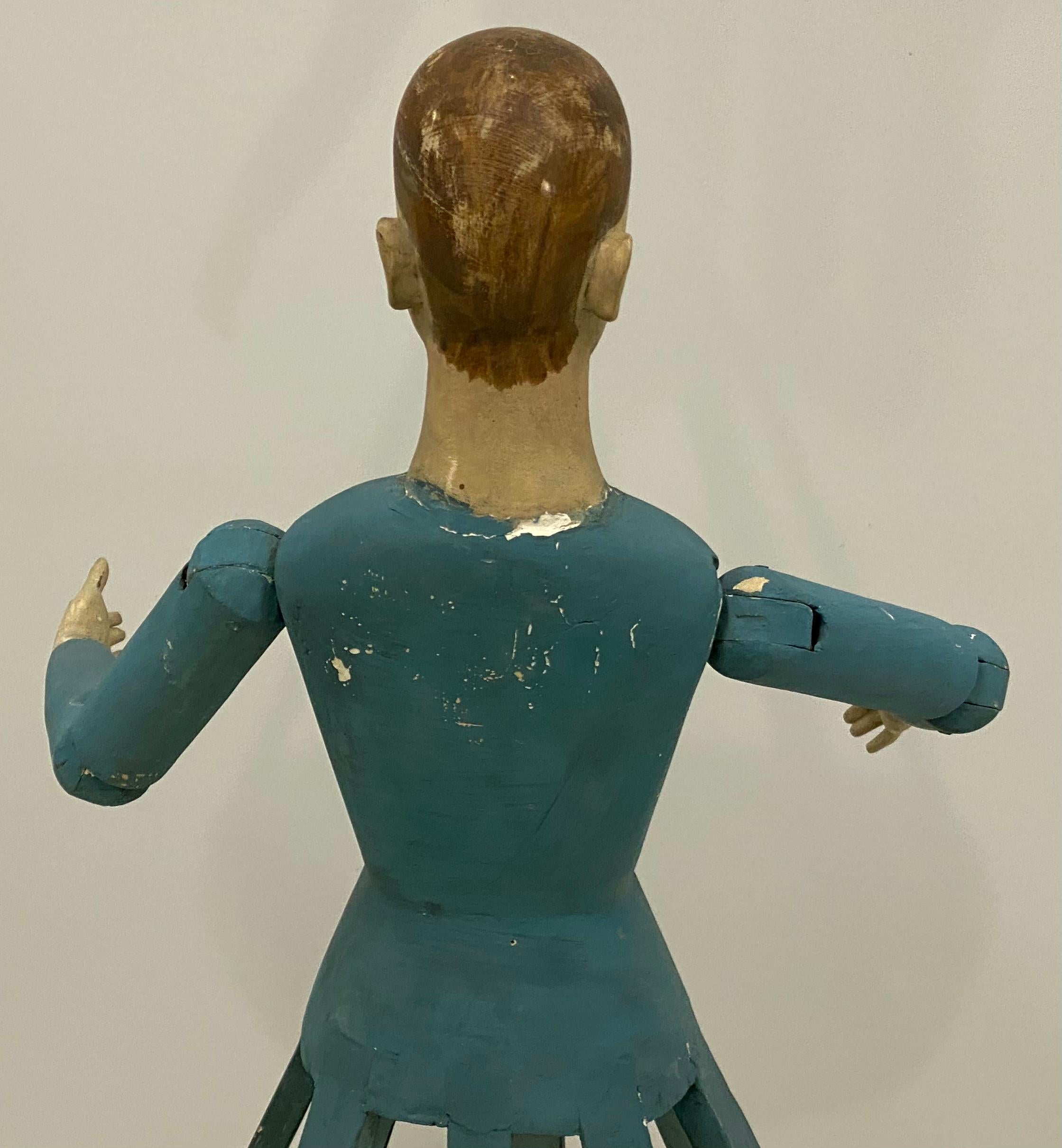 Peuplier Mannequin ou poupée en cage polychrome avec yeux en verre, Italie ancienne en vente