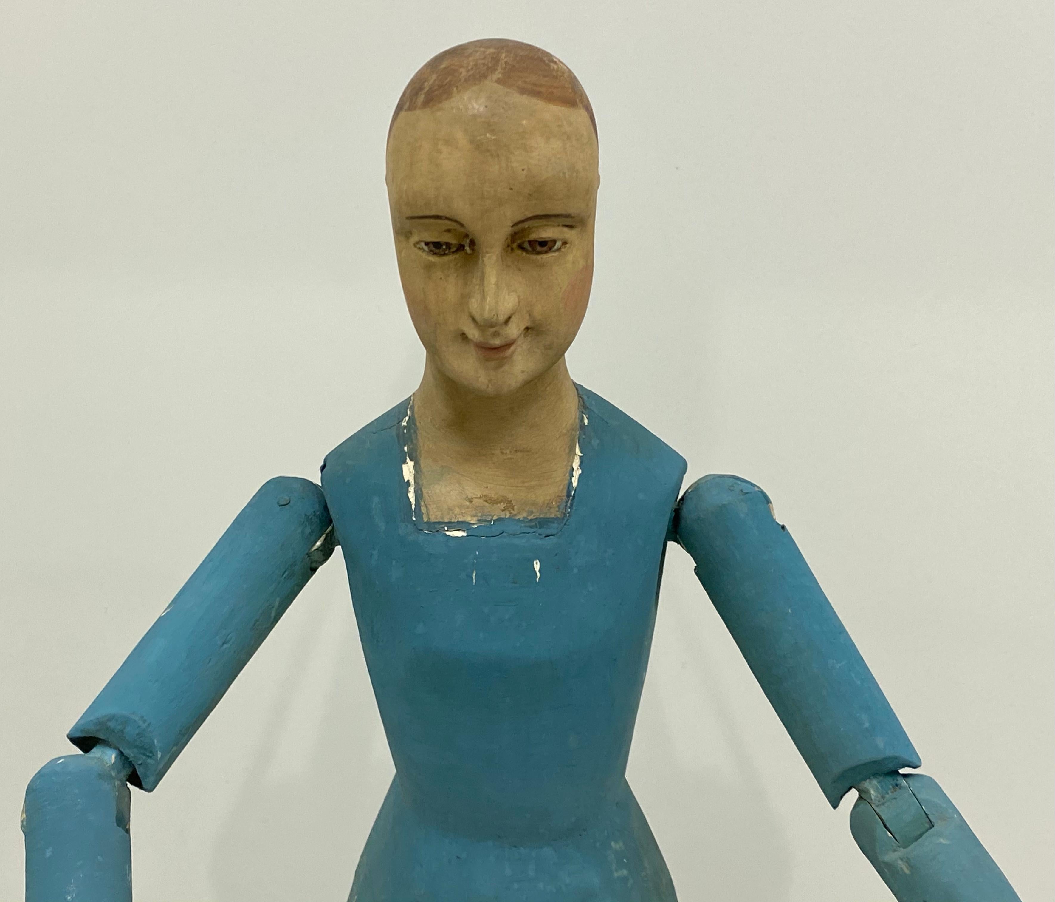 20th Century Early Italian Polychromed Cage Mannequin or Doll with Glass Eyes For Sale