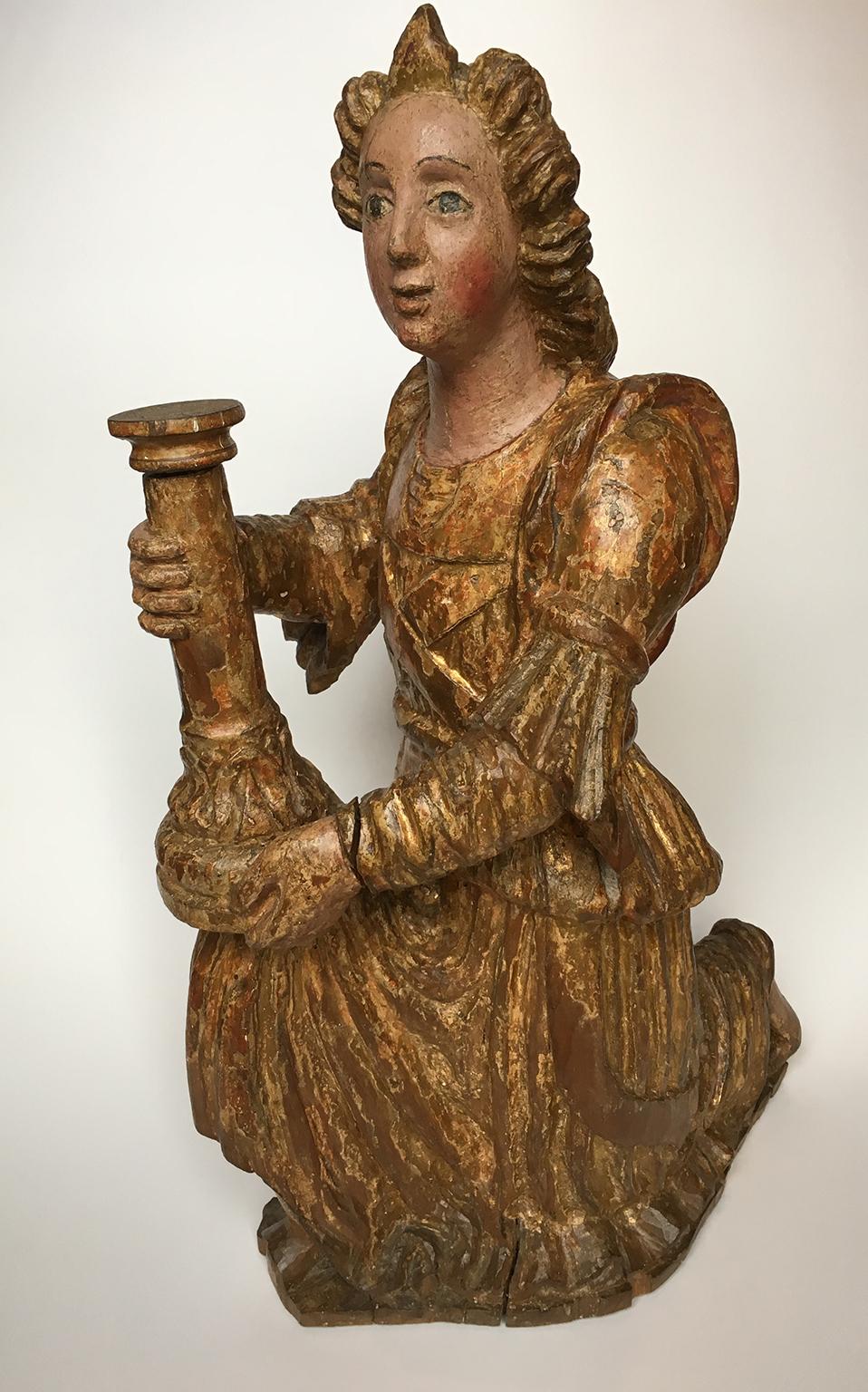18th Century and Earlier Early Italian Renaissance Wooden Angel Sculptures Gilded Tuscany, circa 1470