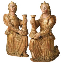 Frühe italienische Renaissance Engelsskulpturen aus Holz Vergoldete Toskana:: um 1470