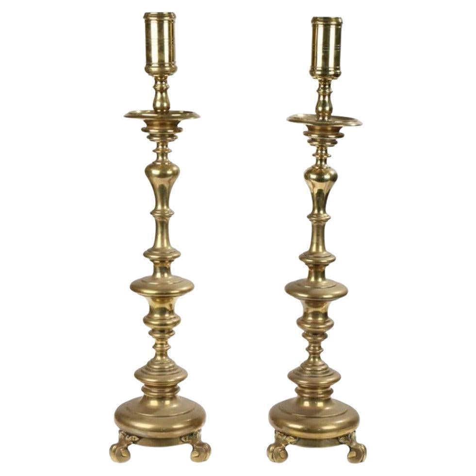 Early Italian Tall Brass Candlesticks For Sale