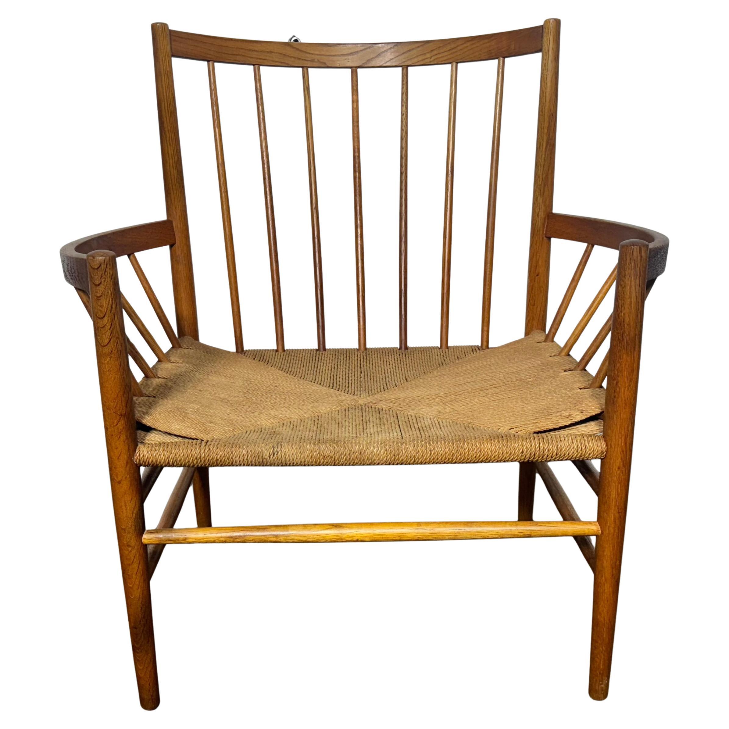 Sillón Early J82 Oak & Papercord de Jørgen Bækmark para FDB Møbler, Dinamarca