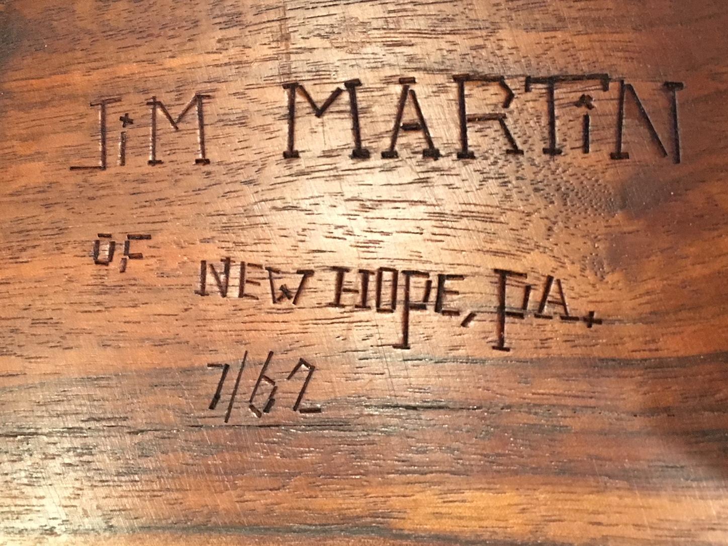 Walnut Early James Martin Free Edge Coffee Table, Signed 1962