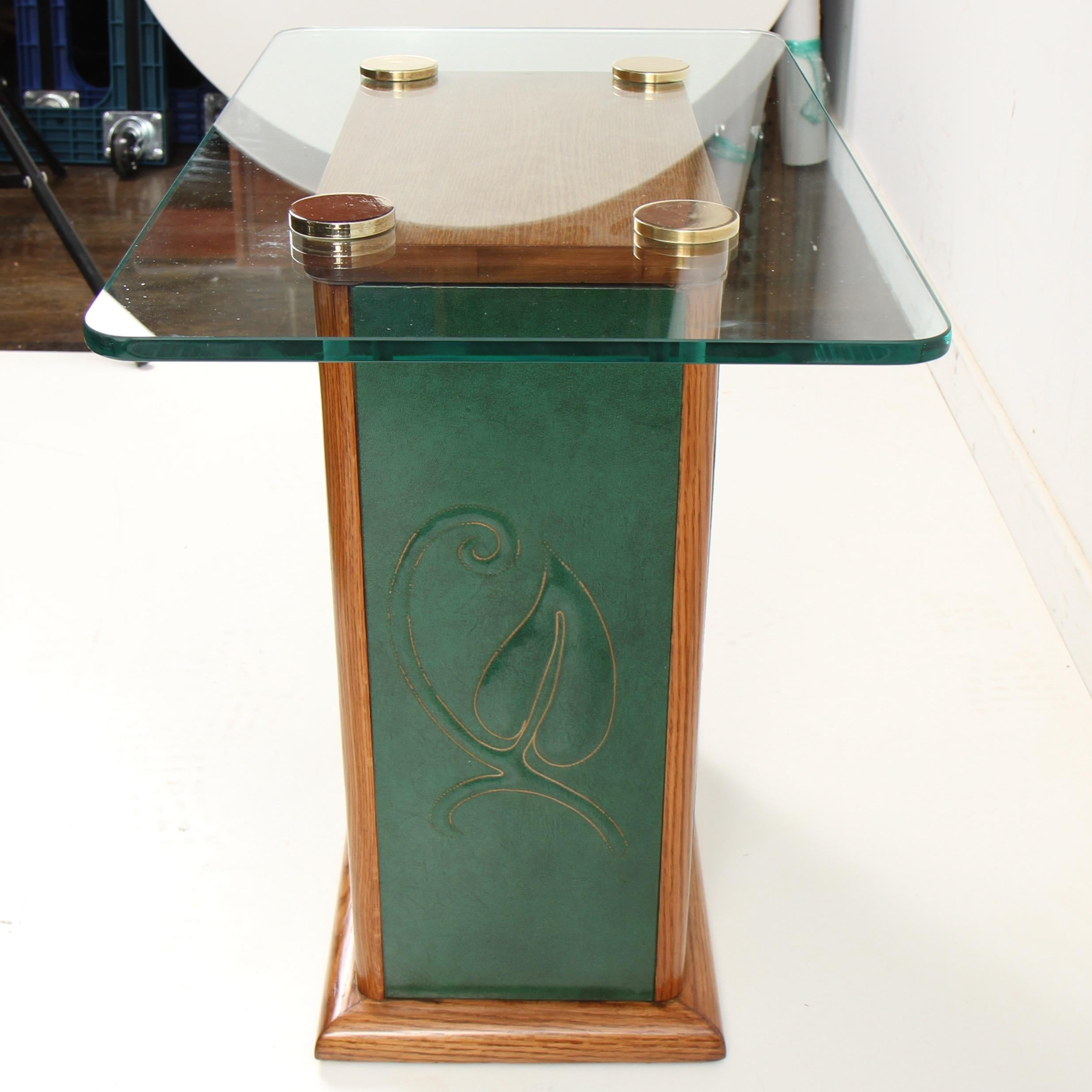 Mid-Century Modern Early James Mont Embossed Leather Side Table For Sale