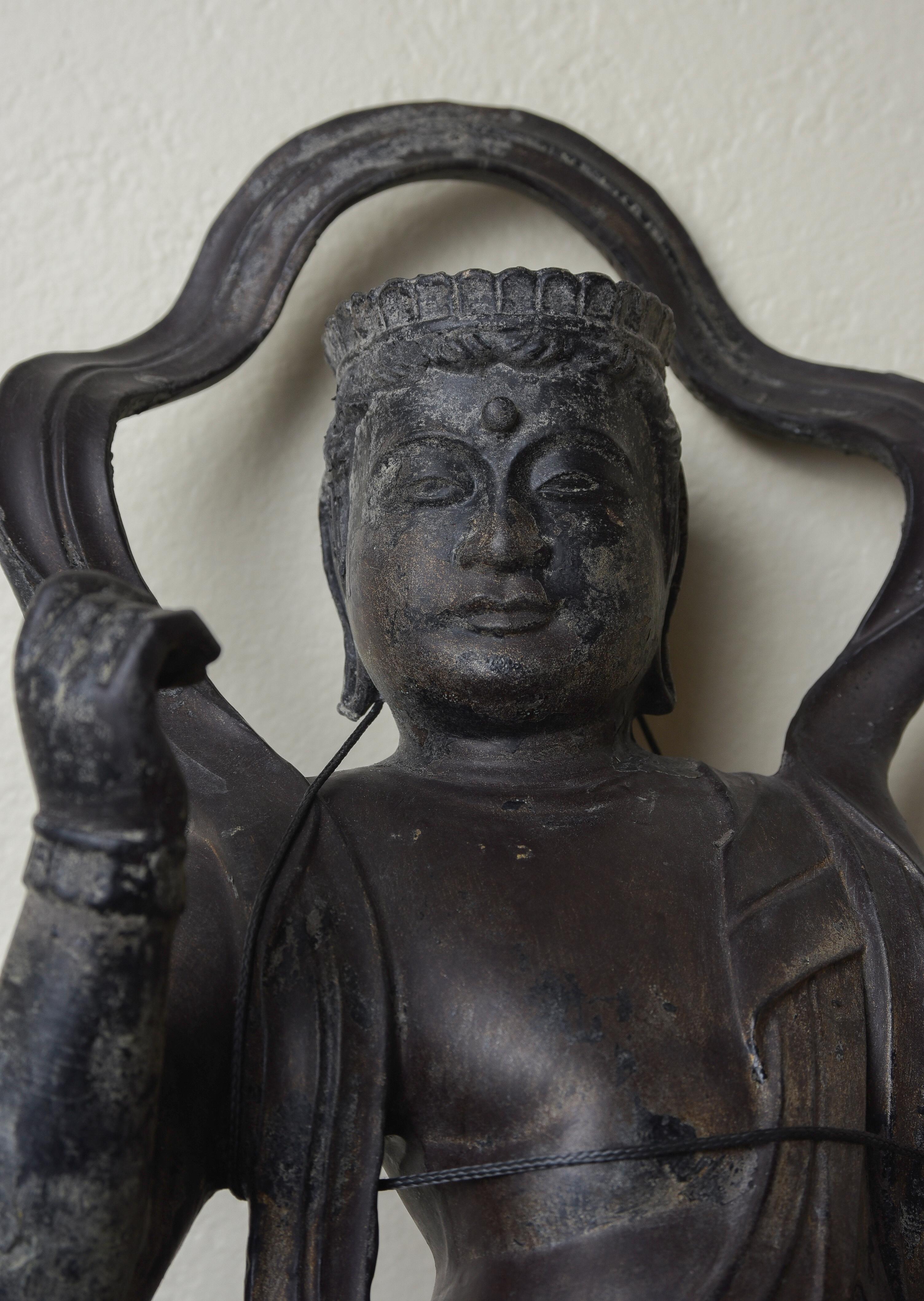 Laque Figure céleste bouddhiste japonaise ancienne - probablement plus de 500 ans - Kamakura en vente