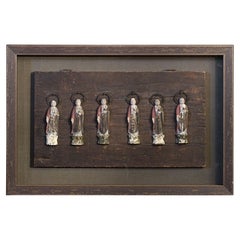 Antique Early Japanese Set of Six Wooden Buddhas, 6661