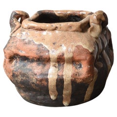 Early Japanese Tea Ceremonial Pottery Pot with Dripping Glaze 19-20th century