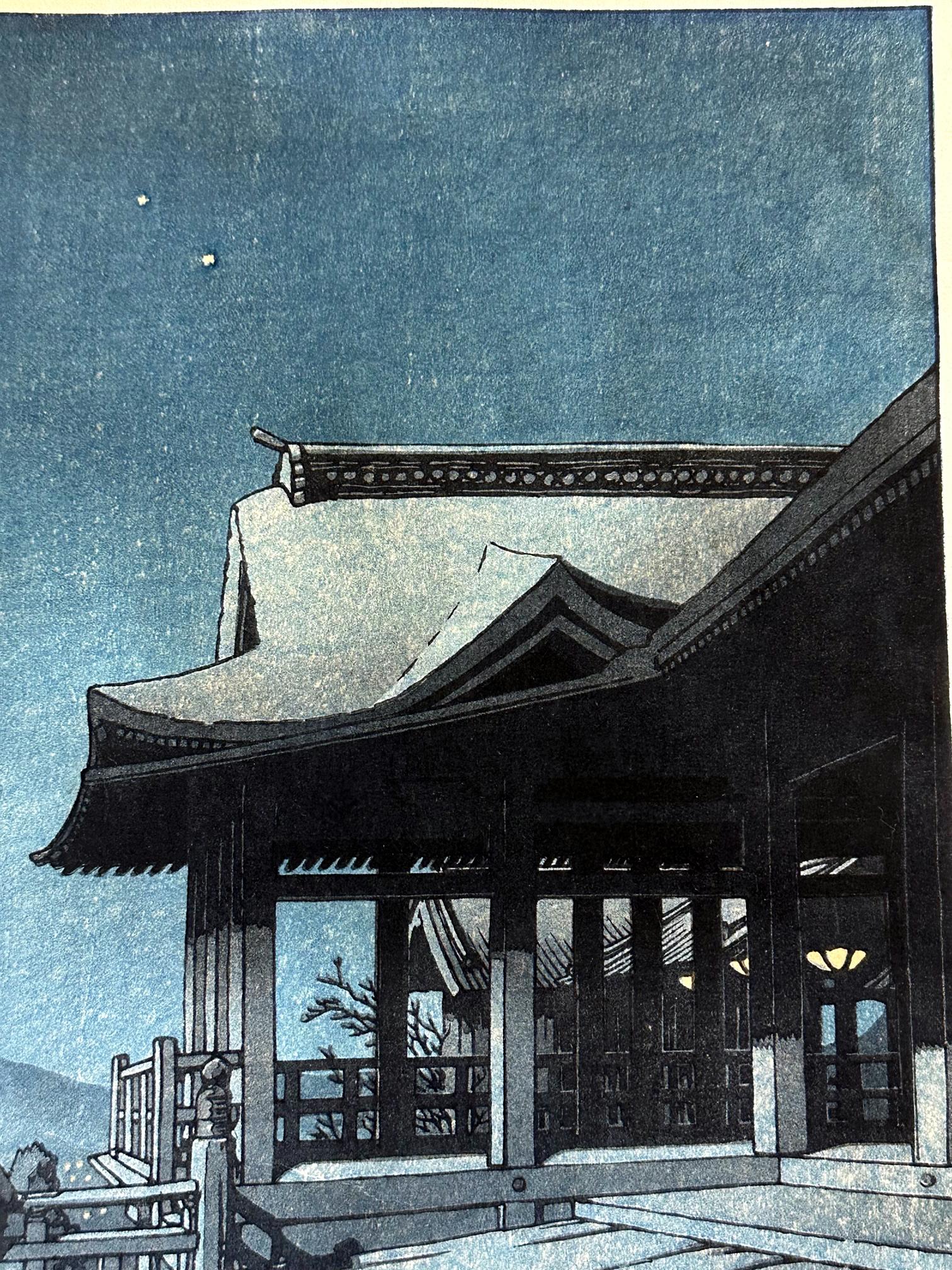 Japonais Le temple japonais Kiyomizu-dera imprimé en bois du début de l'ère par Kawase Hasui en vente
