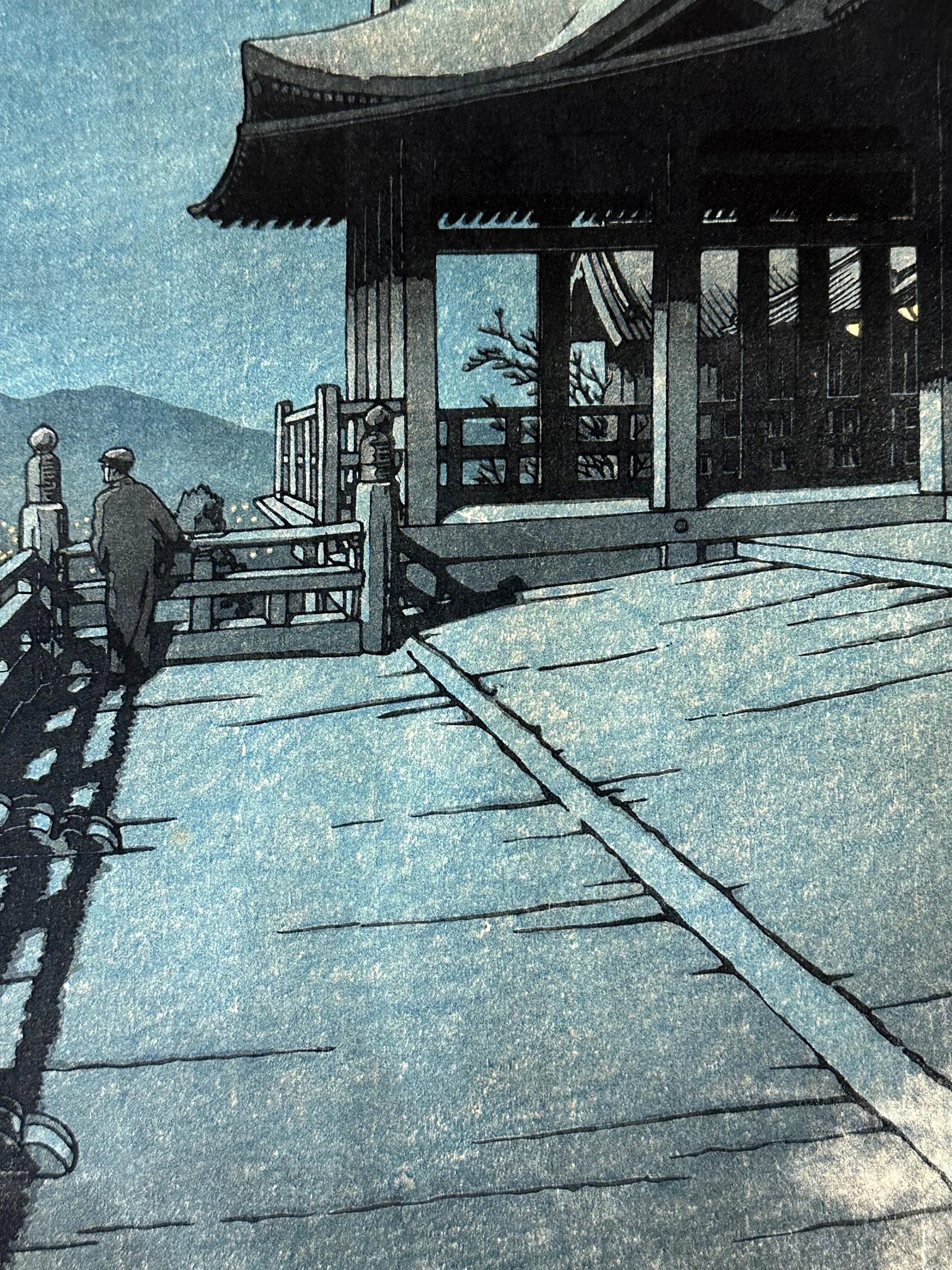 Le temple japonais Kiyomizu-dera imprimé en bois du début de l'ère par Kawase Hasui en vente 1