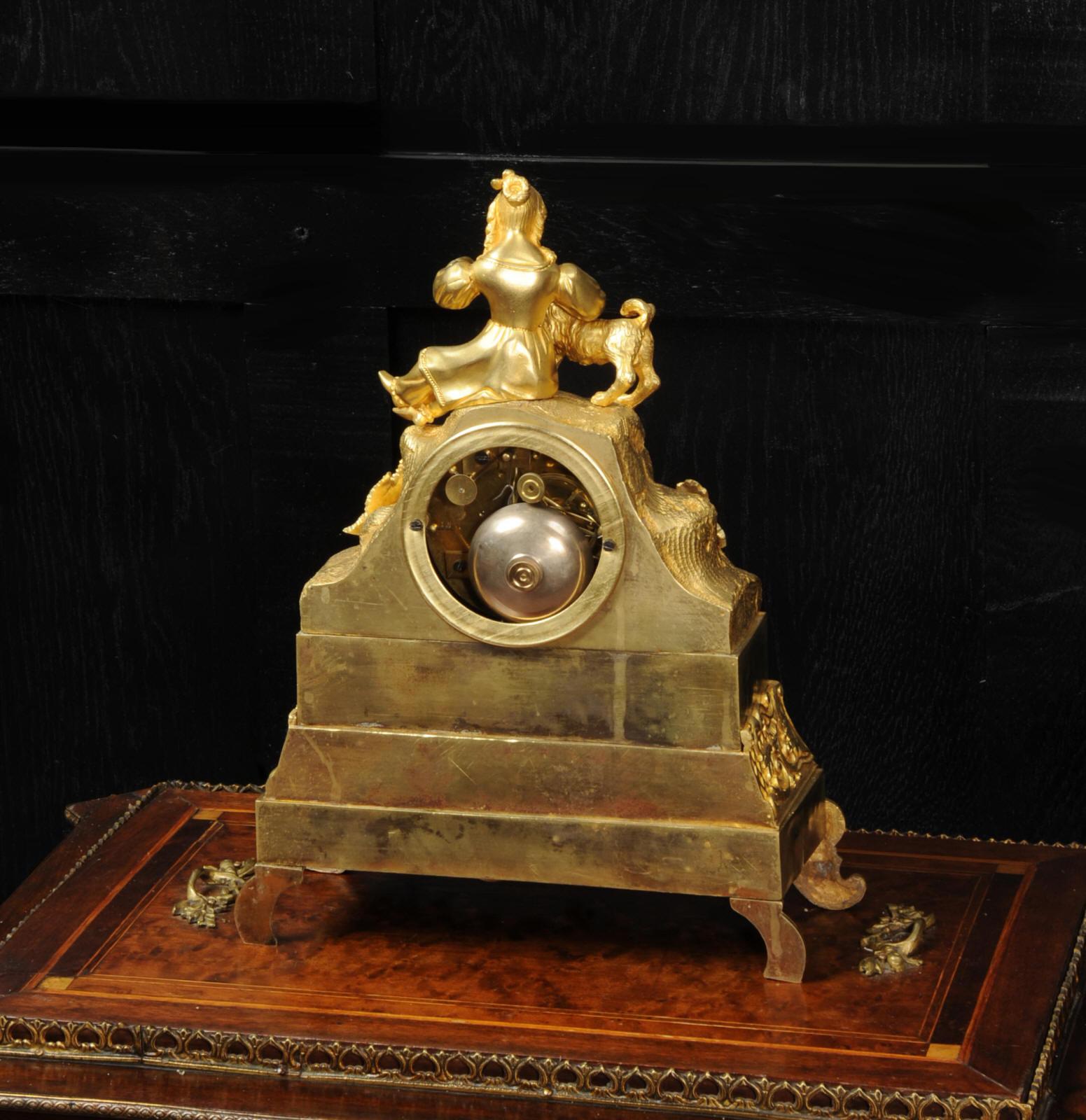Early Japy Freres Antique French Ormolu Clock, A Girl with her Dog 3