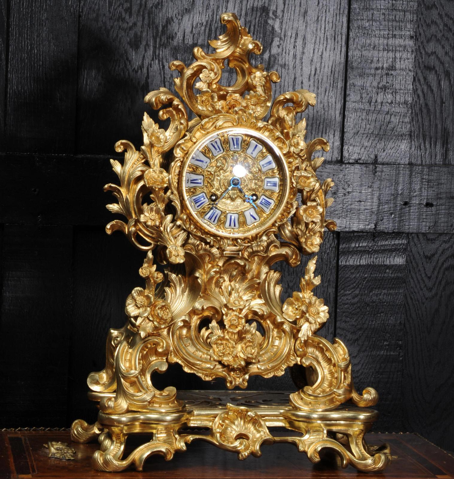 19th Century Early Japy Freres Antique French Ormolu Rococo Clock