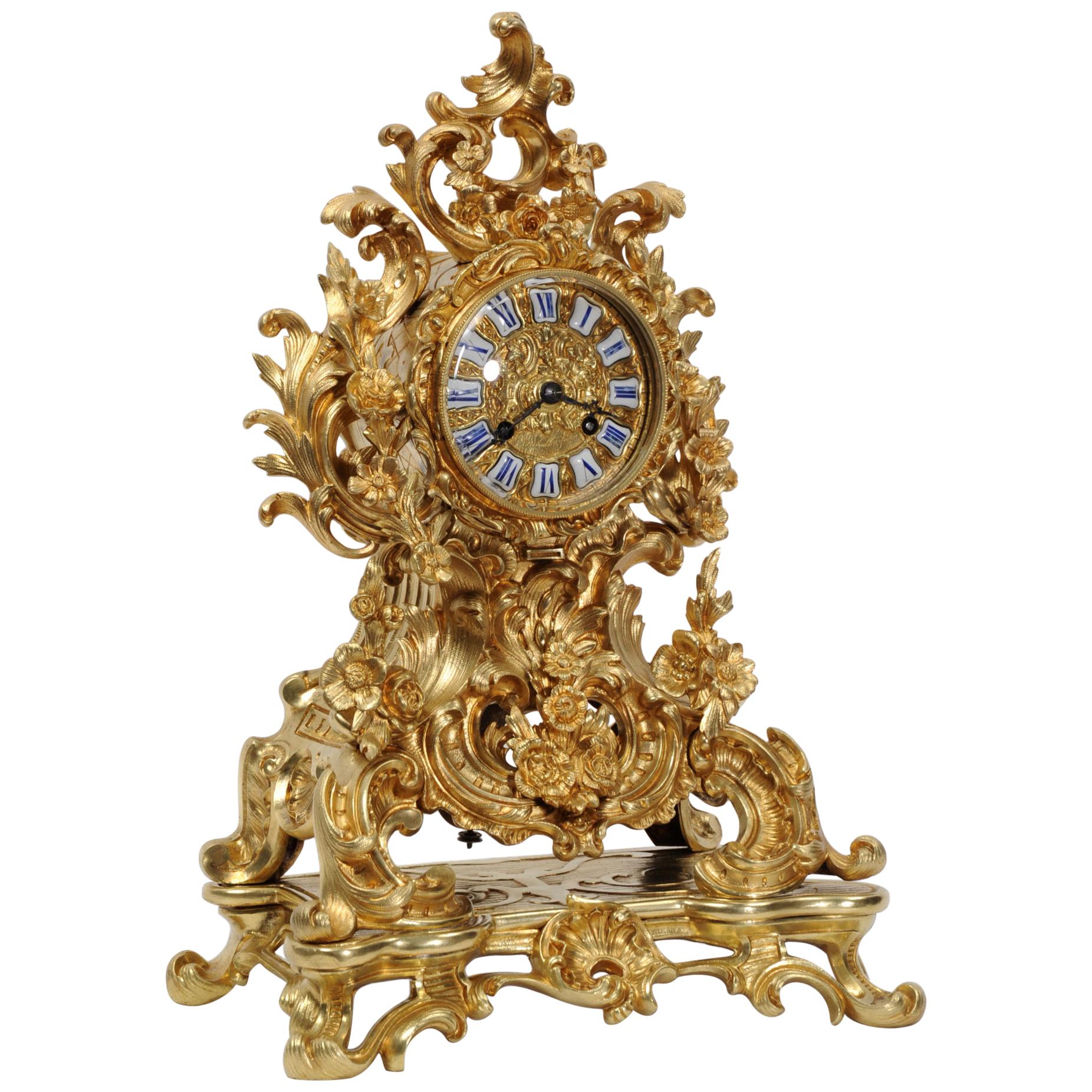 Early Japy Freres Antique French Ormolu Rococo Clock