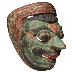 Early Java Dance Mask Green Red Black Pigments Early 20th Cent Indonesia