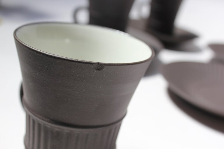 Early Jens Quistgaard for Dansk Flamestone Coffee Pot with Mugs and