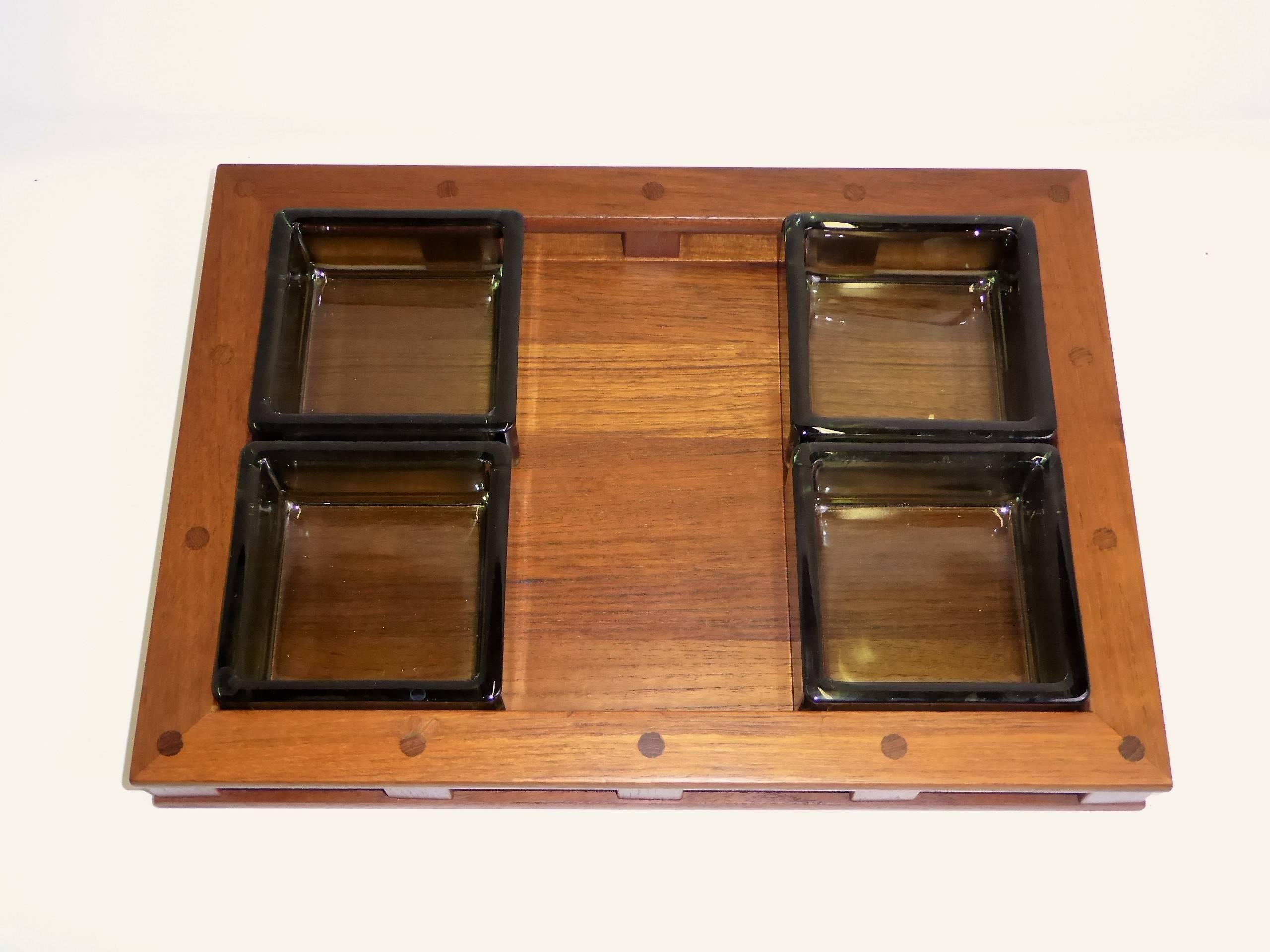 Early Jens Quistgaard Teak Serving Tray with Glass Inserts at 1stDibs ...