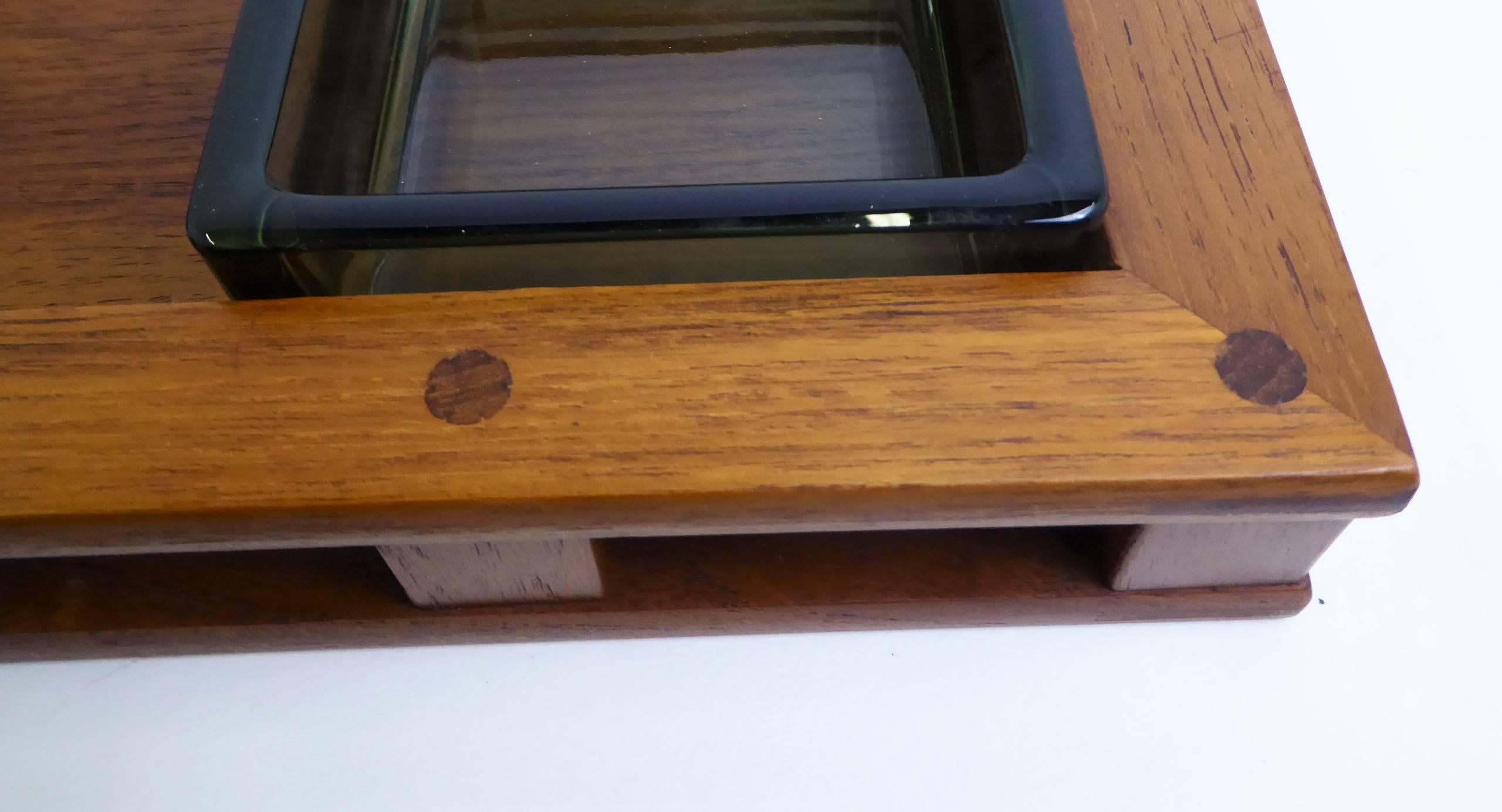 Early Jens Quistgaard Teak Serving Tray with Glass Inserts In Good Condition In Miami, FL