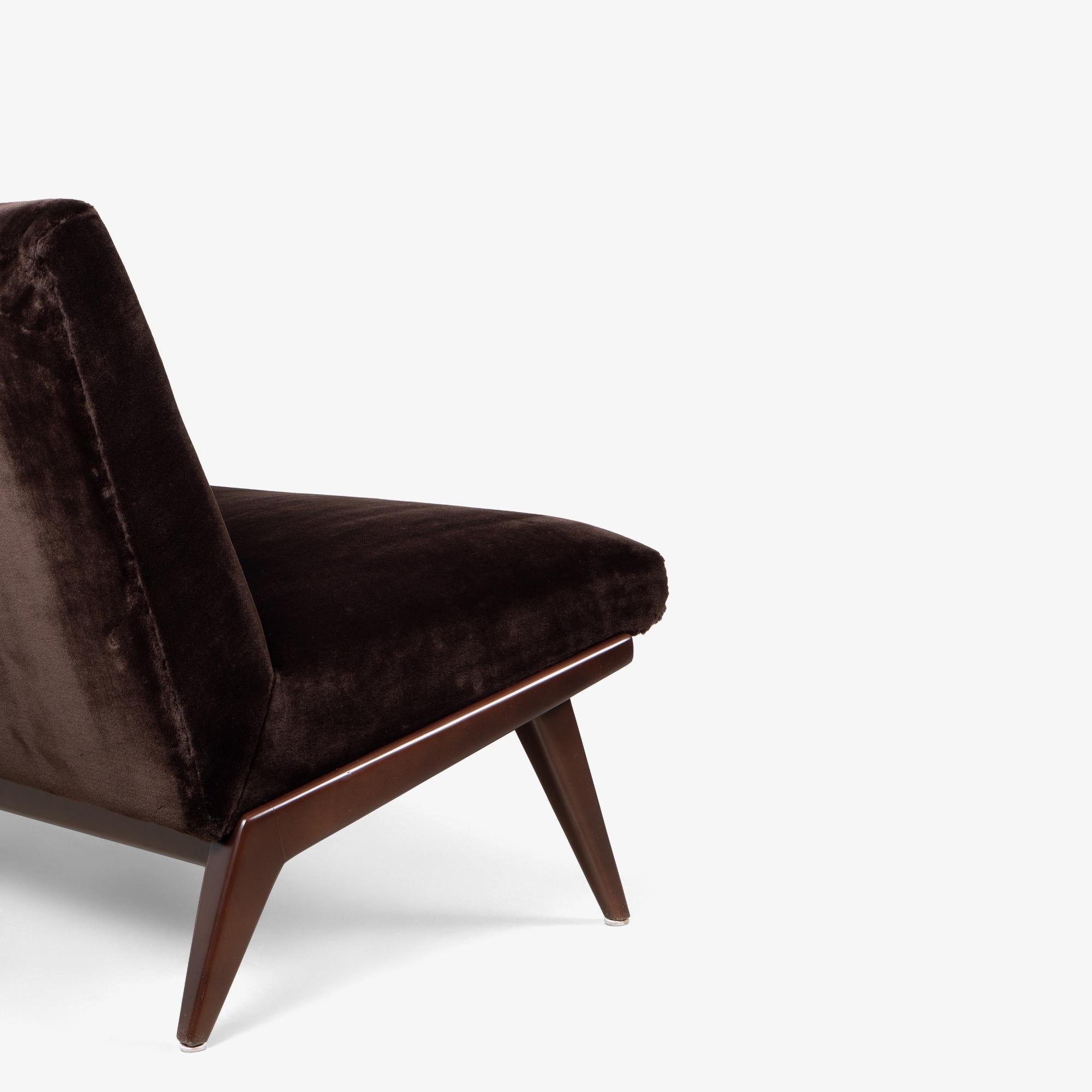 Early Jens Risom for Knoll Model 23 Armless Sofa in Italian Espresso Velvet 4