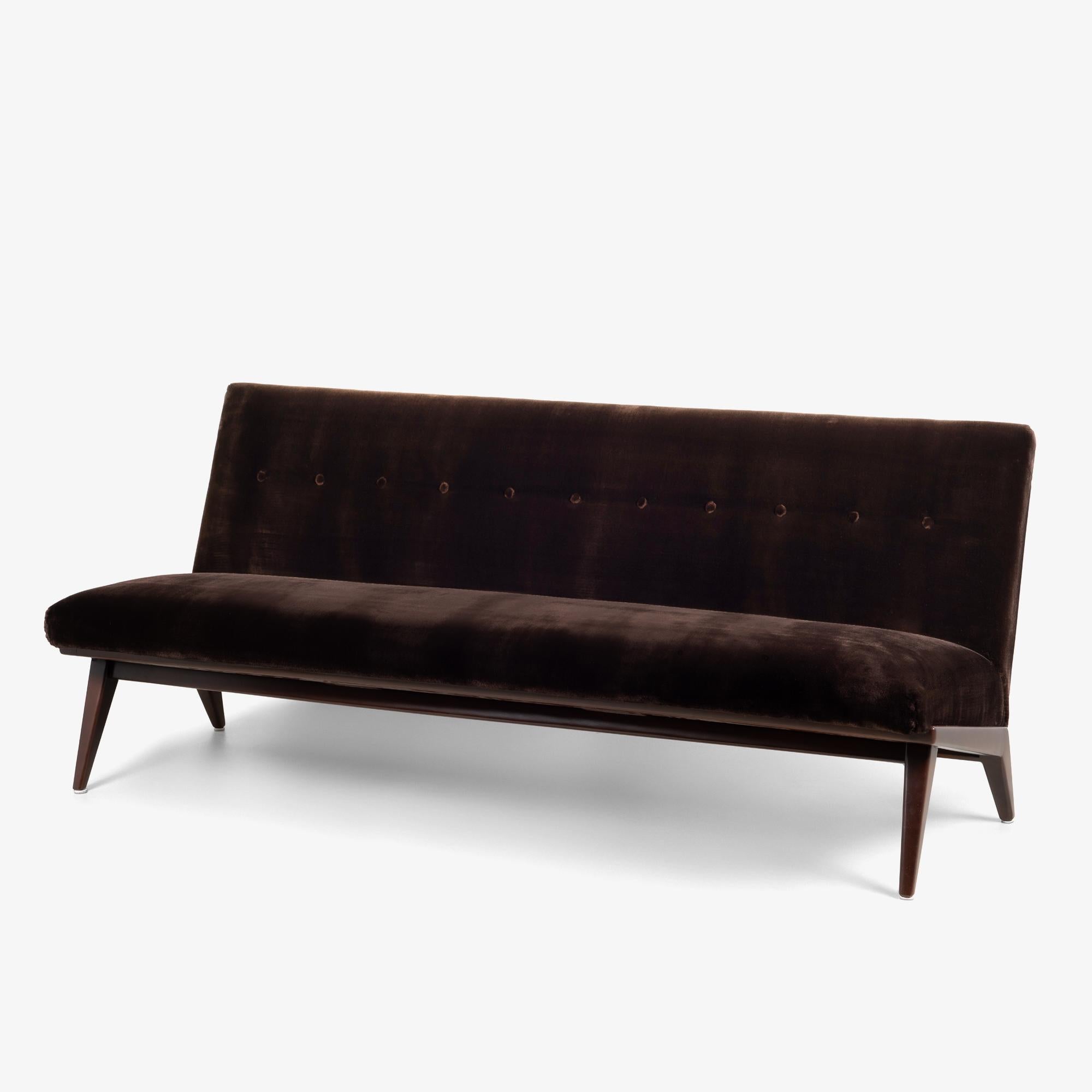 Mid-Century Modern Early Jens Risom for Knoll Model 23 Armless Sofa in Italian Espresso Velvet