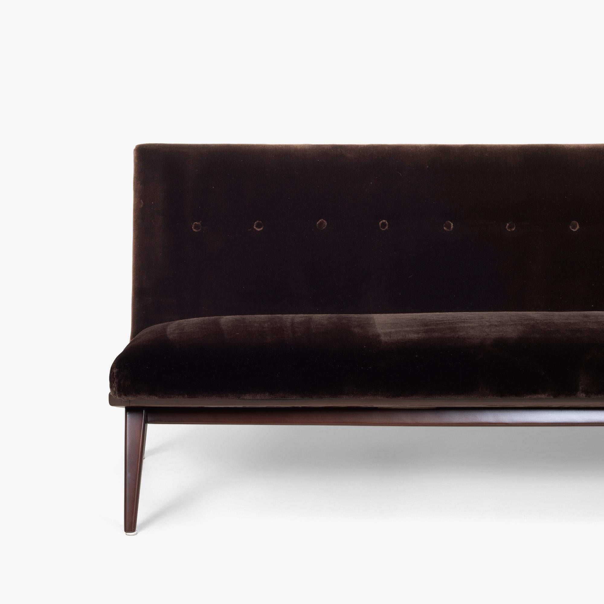 Early Jens Risom for Knoll Model 23 Armless Sofa in Italian Espresso Velvet 2