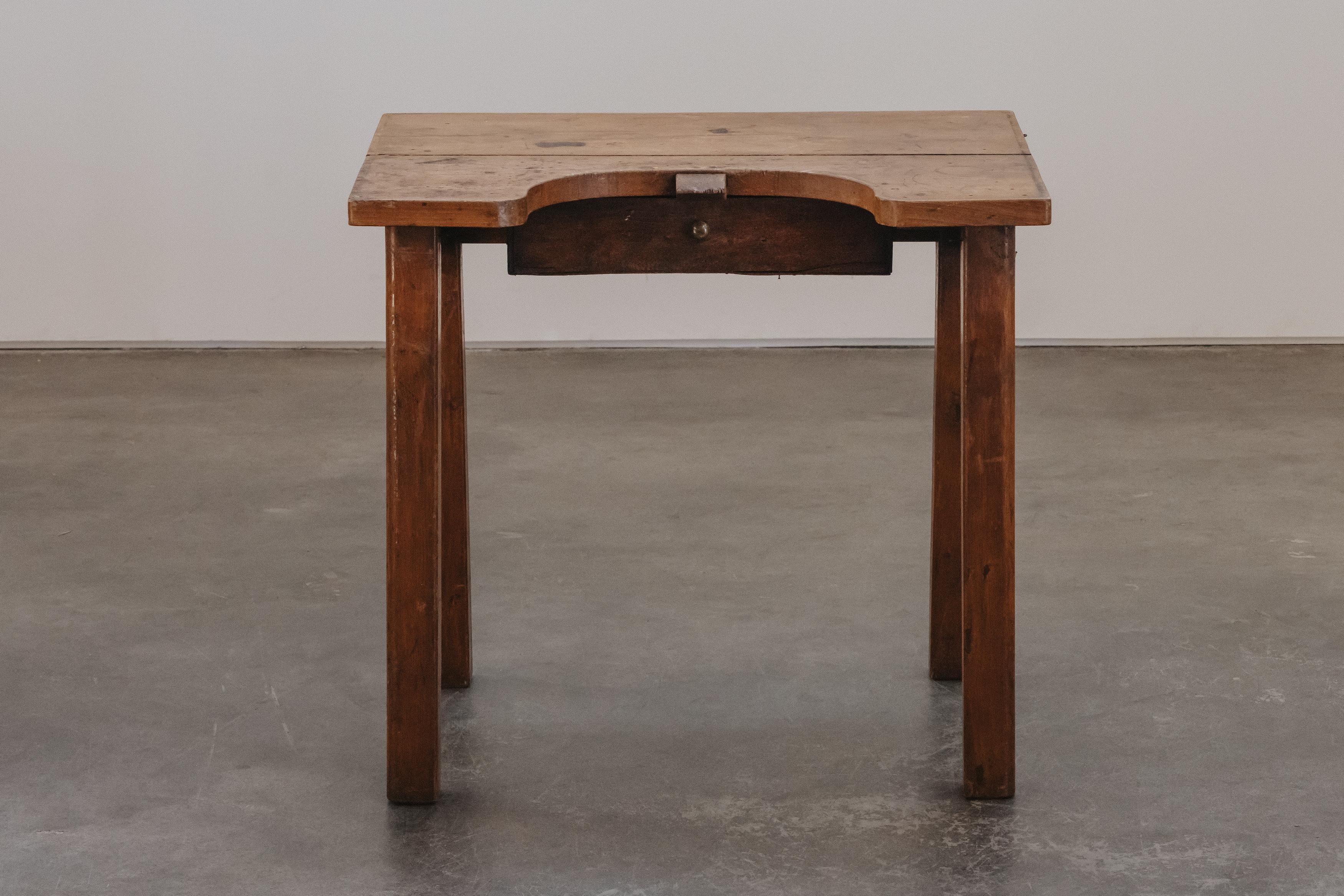 Early Jewellers Table From France, Circa 1900.  Solid oak construction  with nice original patina and wear.