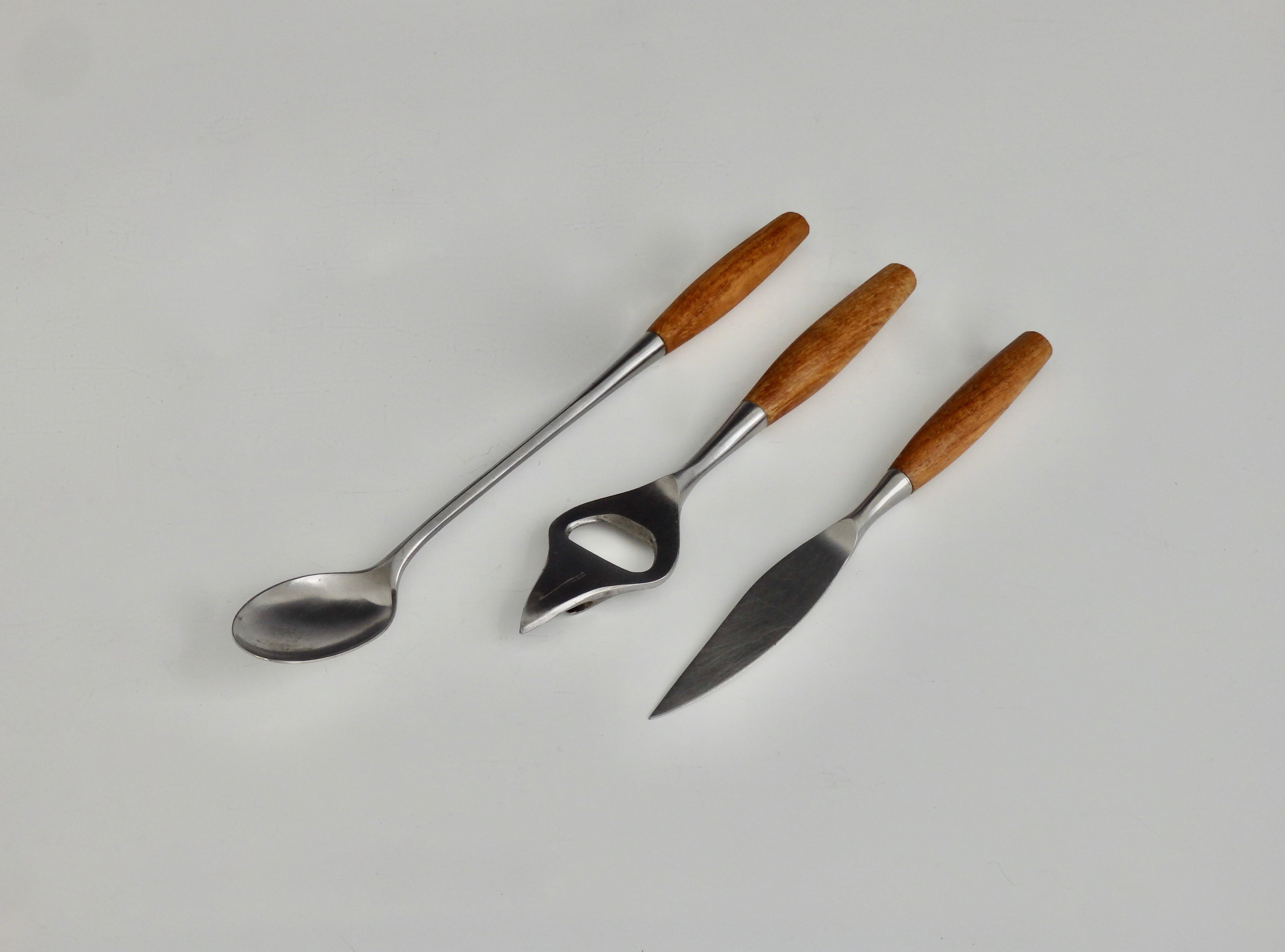 Mid-Century Modern Early JHQ Dansk Design 3-Piece Teak Handled Barware Set