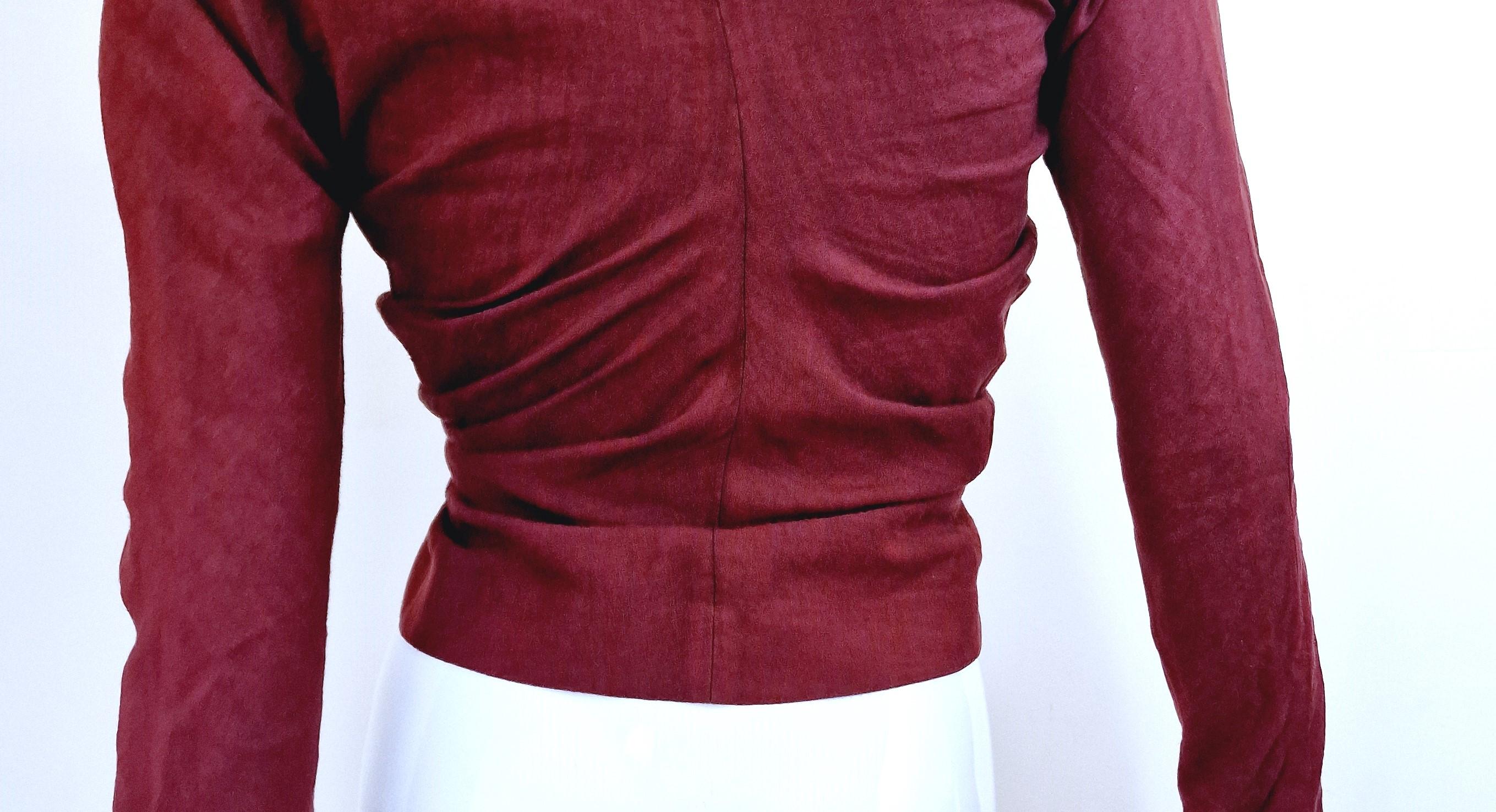 Early John Galliano Ruched Vintage 80s 90s Red Brown Bordeaux XS Blazer Jacket For Sale 5