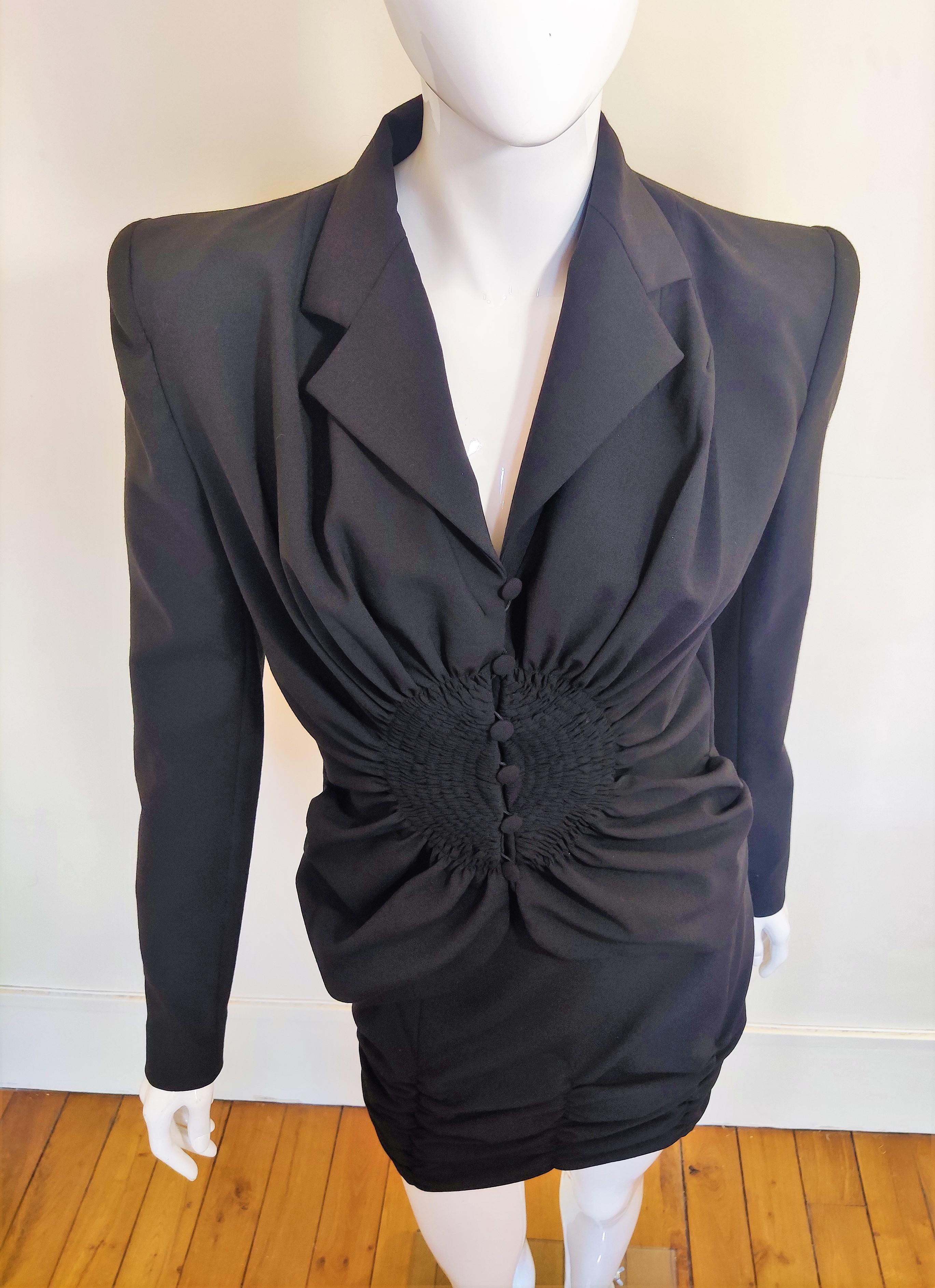 Early John Galliano Ruched Vintage 90s Runway Jacket Skirt Ensemble Dress Suit In Excellent Condition In PARIS, FR