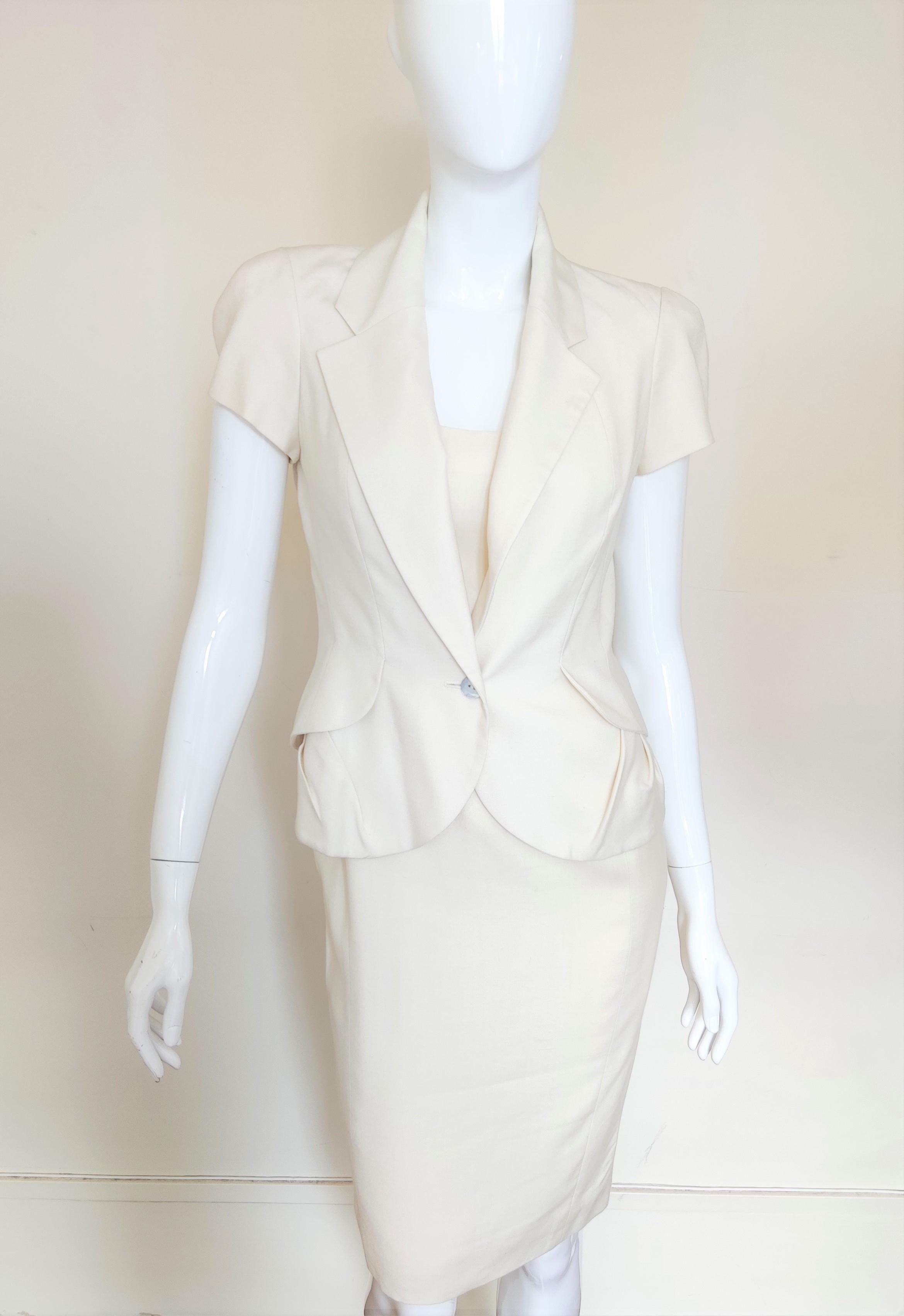Early John Galliano S/S 1999 Runway Vintage Ivory Ensemble Dress Costume Suit In Excellent Condition For Sale In PARIS, FR