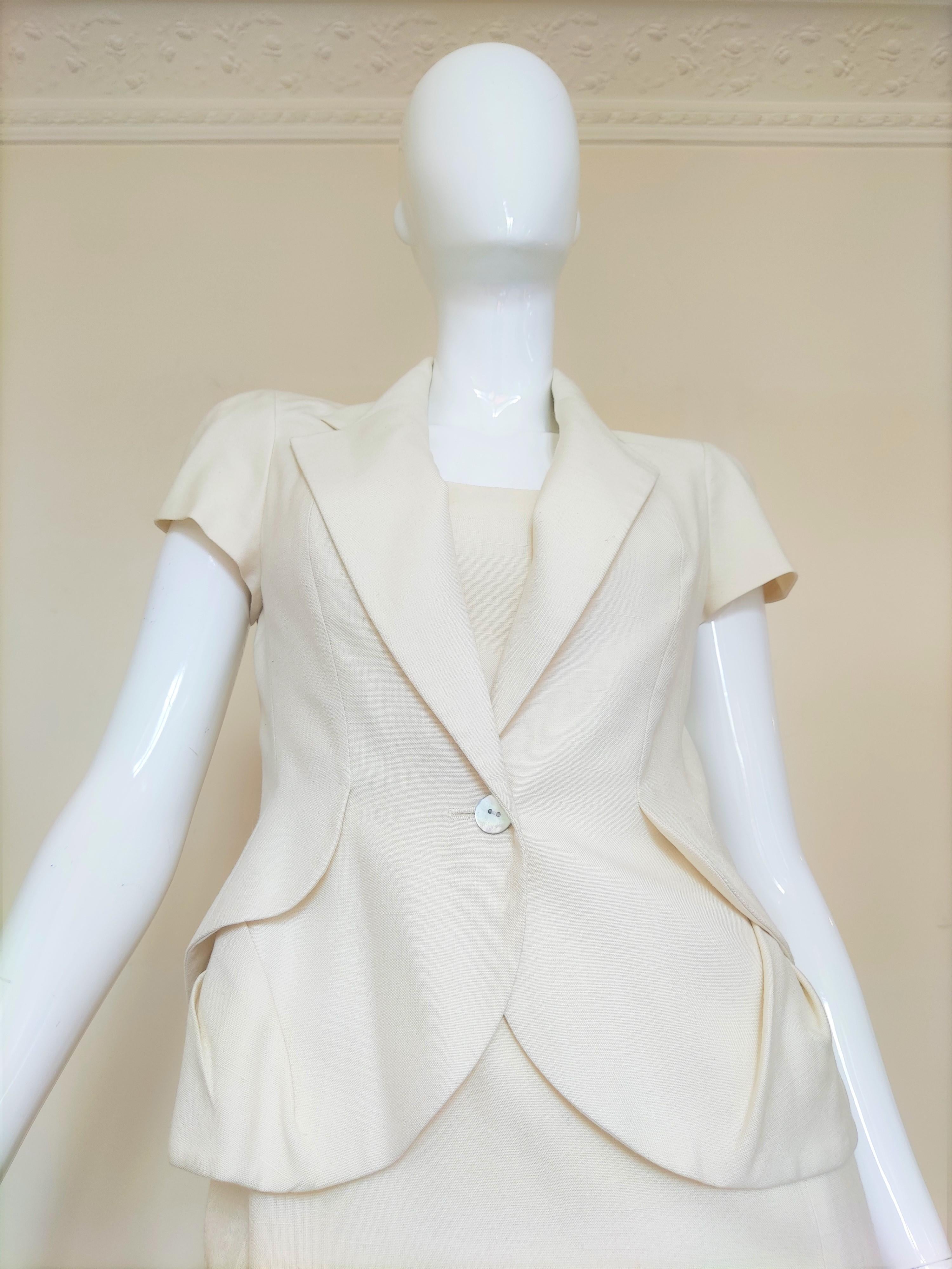 Early John Galliano S/S 1999 Runway Vintage Ivory Ensemble Dress Costume Suit For Sale 2