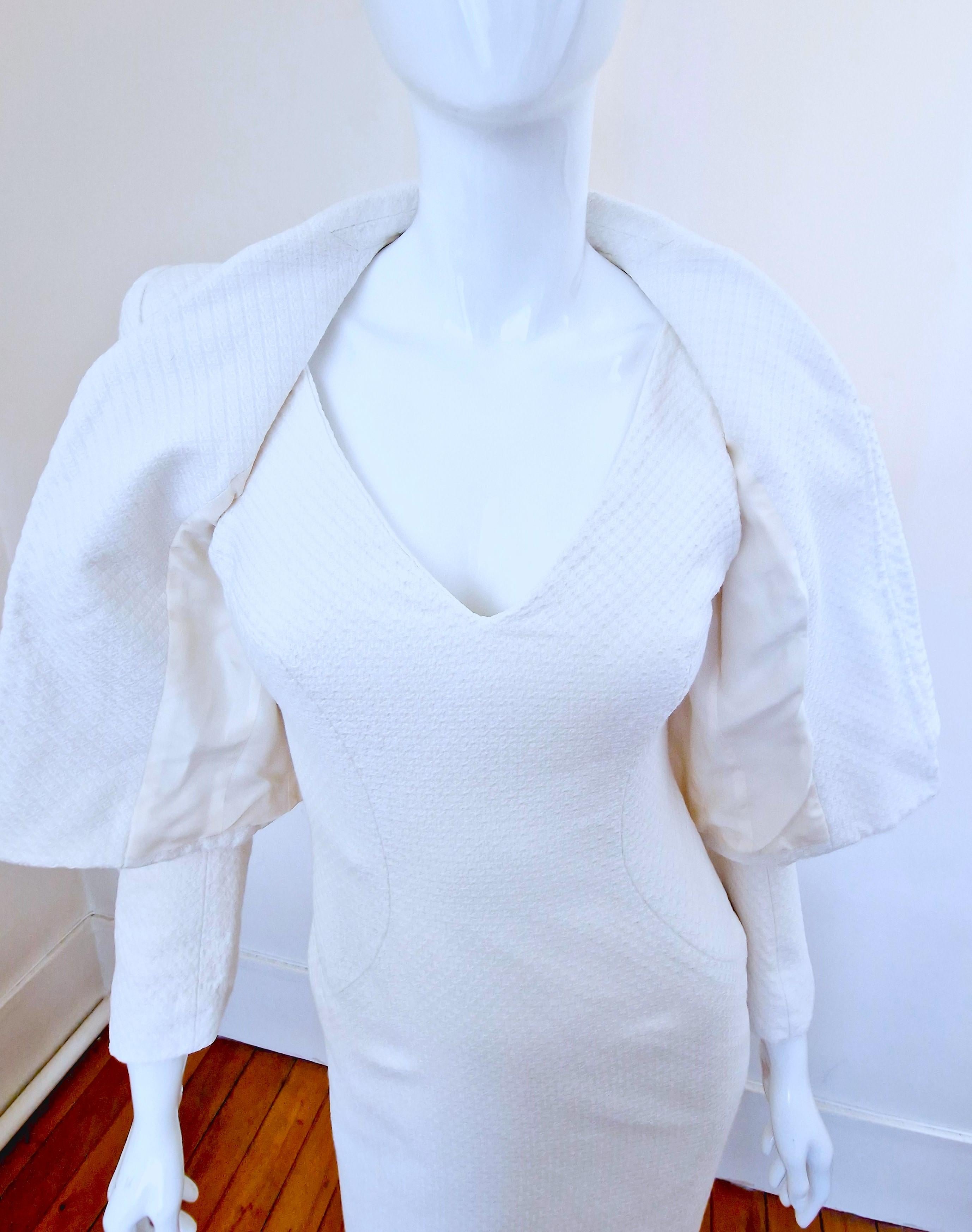 Early John Galliano Vintage White Blazer Evening Jacket Ensemble Dress Set Suit For Sale 6