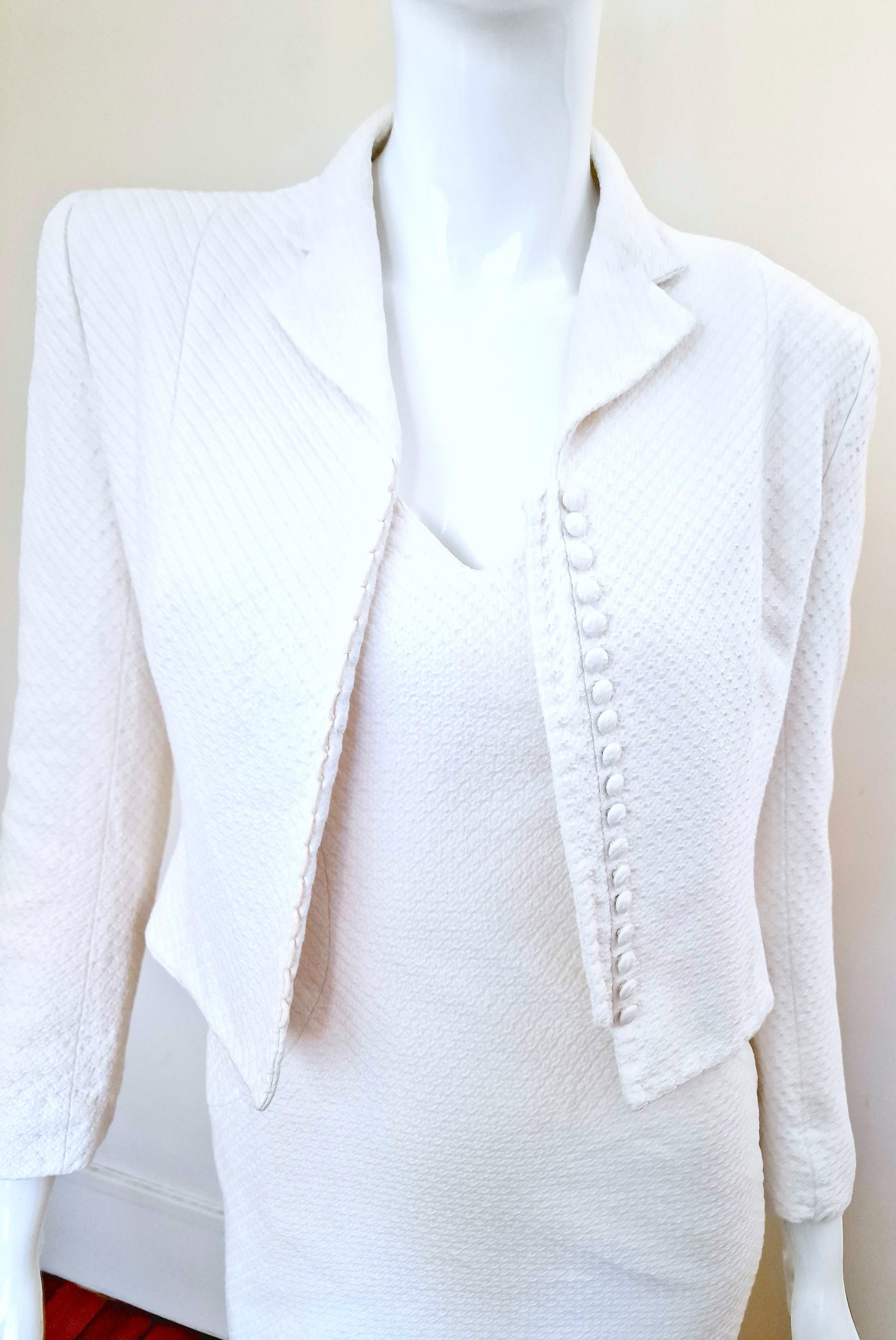 Early John Galliano Vintage White Blazer Evening Jacket Ensemble Dress Set Suit In Excellent Condition For Sale In PARIS, FR