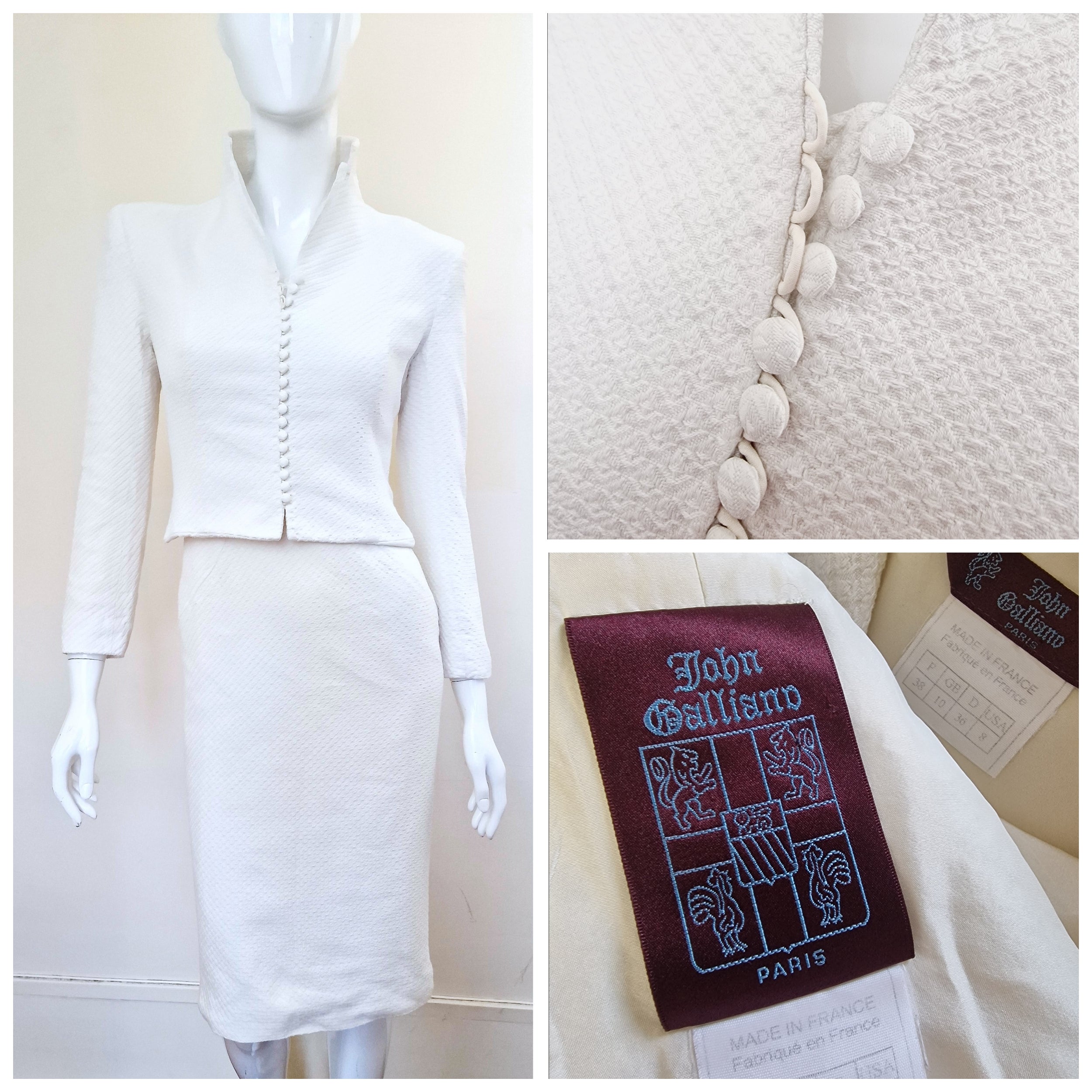 Early John Galliano Vintage White Blazer Evening Jacket Ensemble Dress Set Suit For Sale