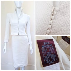 Early John Galliano Vintage White Blazer Evening Jacket Ensemble Dress Set Suit