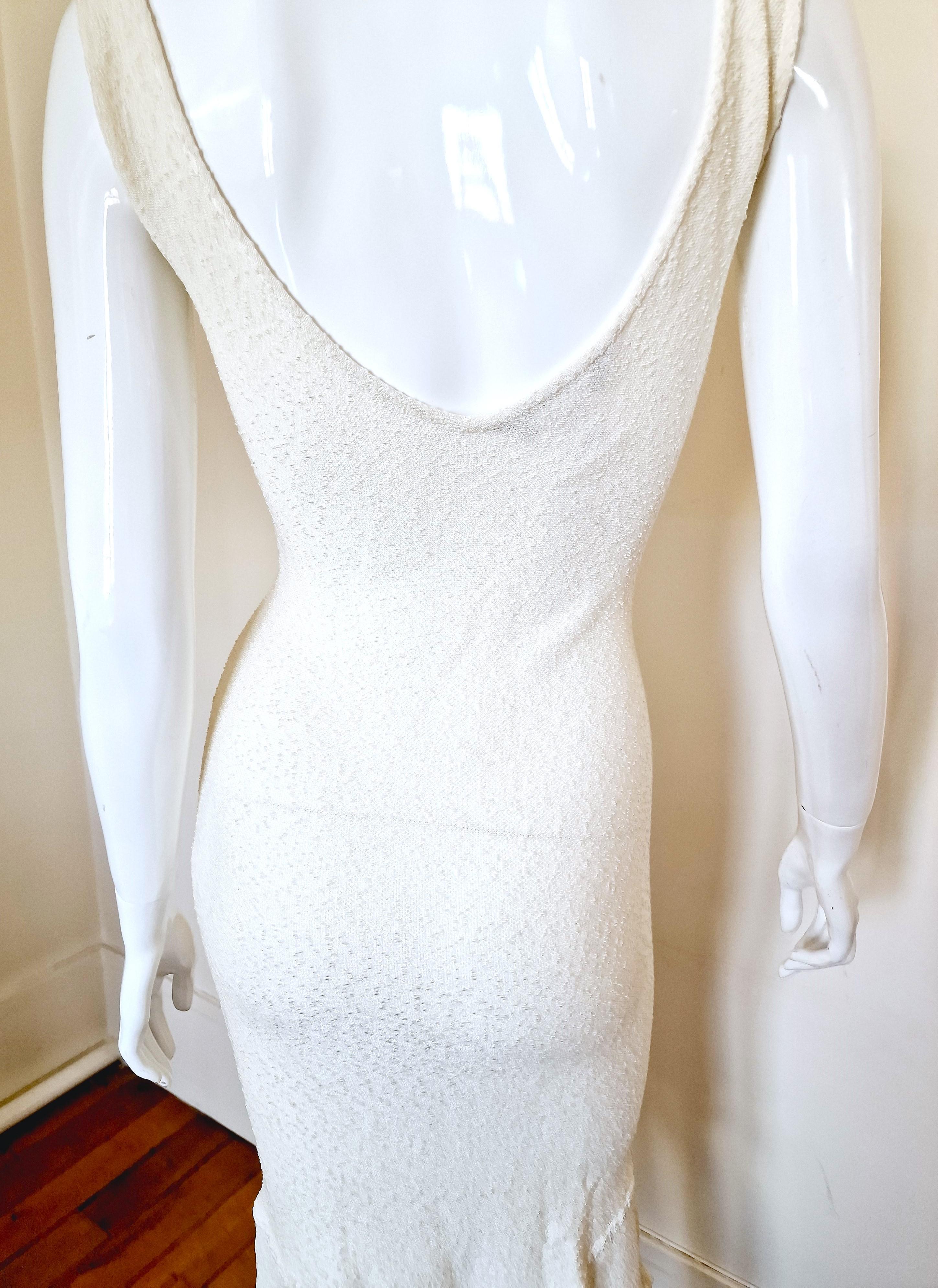 Early John Galliano Viscose Beach Wedding Knit Sheer Sheath Vintage White Dress For Sale 7
